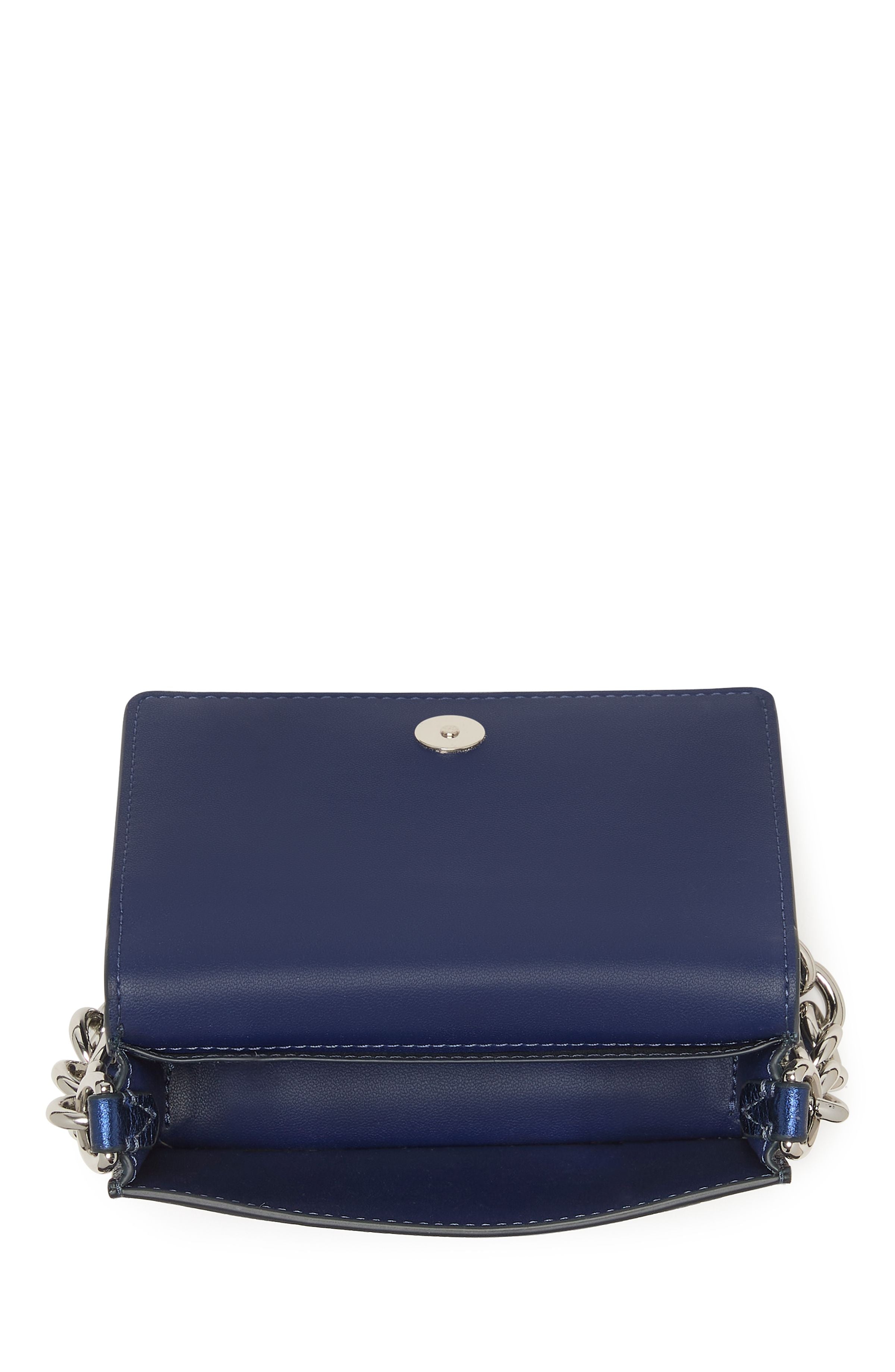 natasha metallic pebbled leather chain card case crossbody