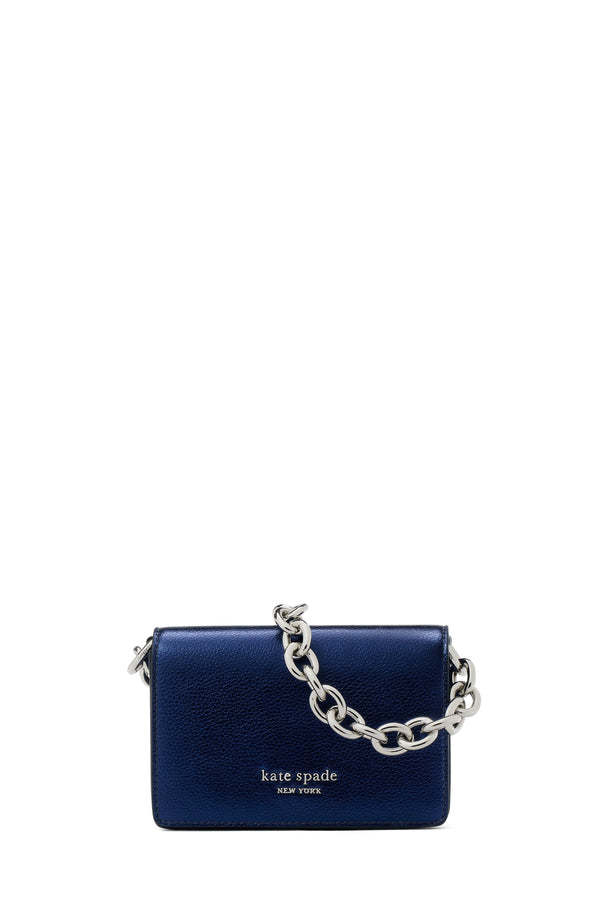 natasha metallic pebbled leather chain card case crossbody