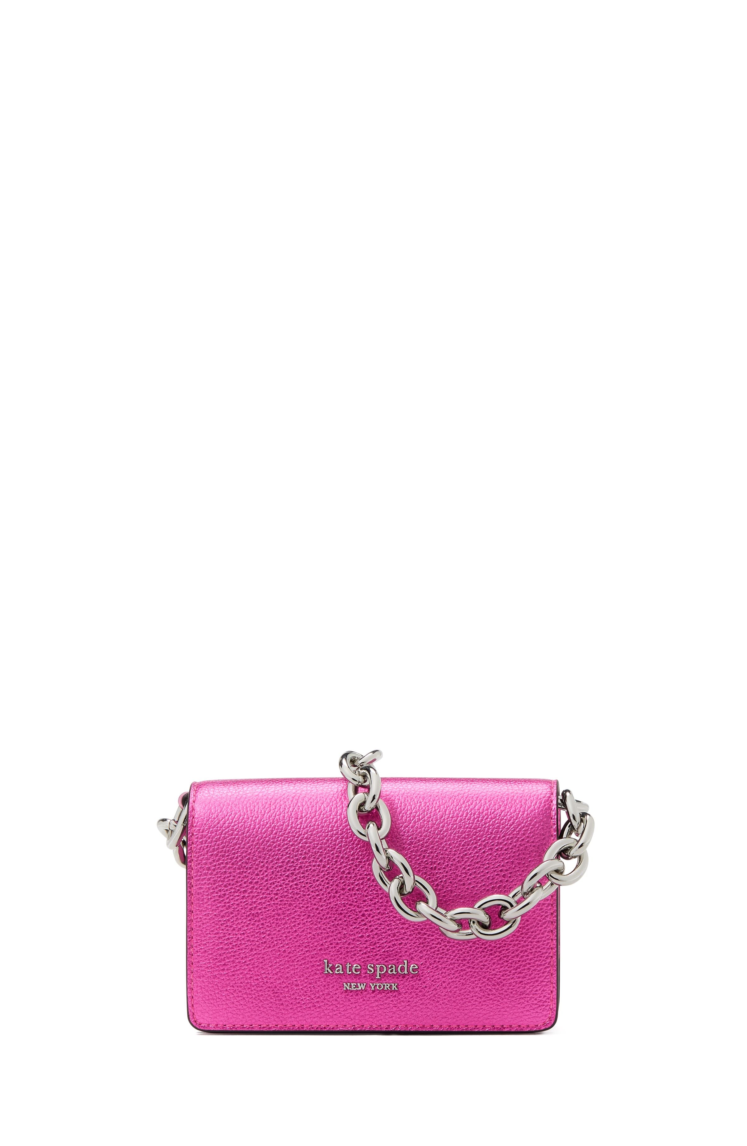 natasha metallic pebbled leather chain card case crossbody