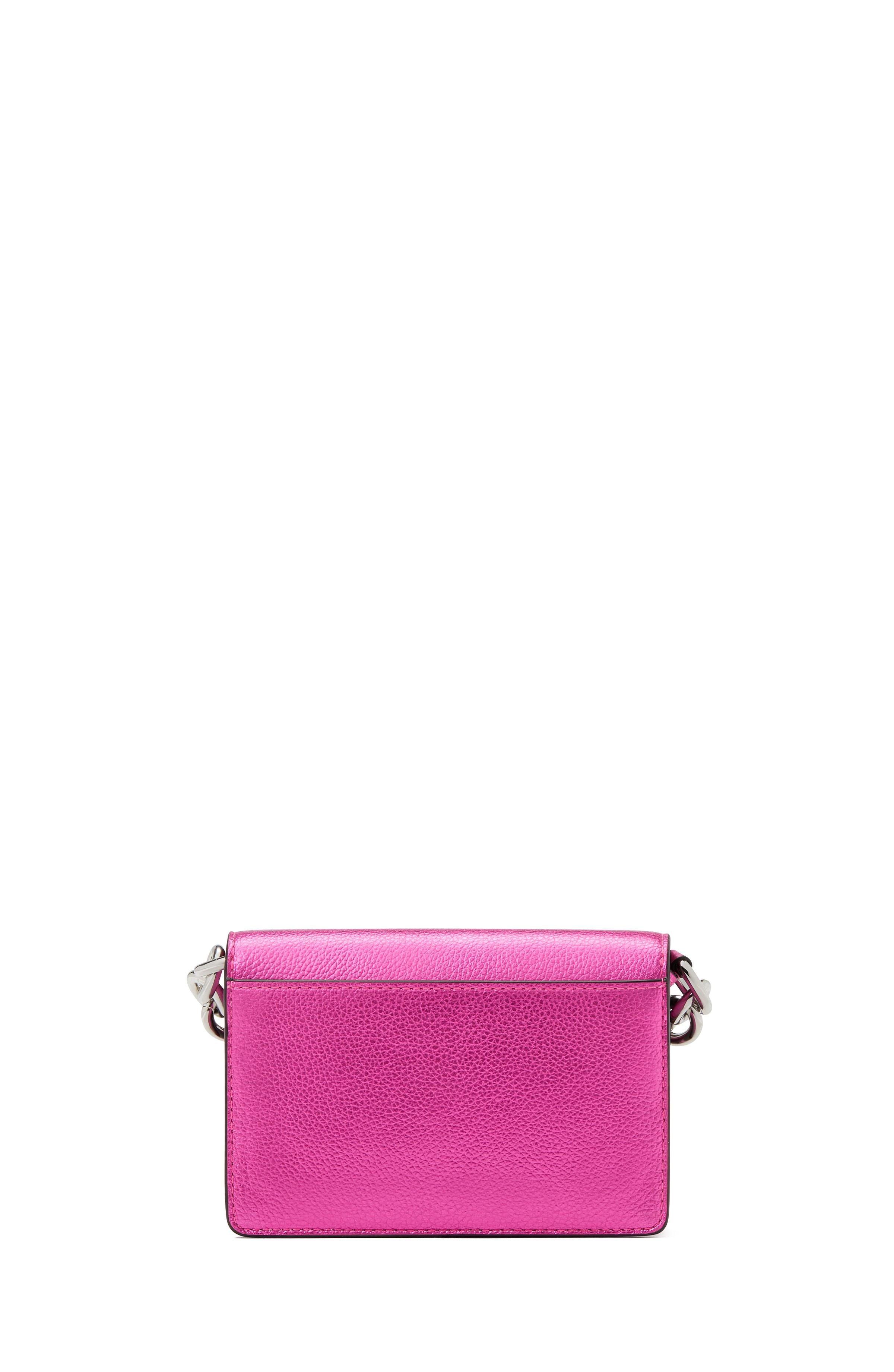 natasha metallic pebbled leather chain card case crossbody