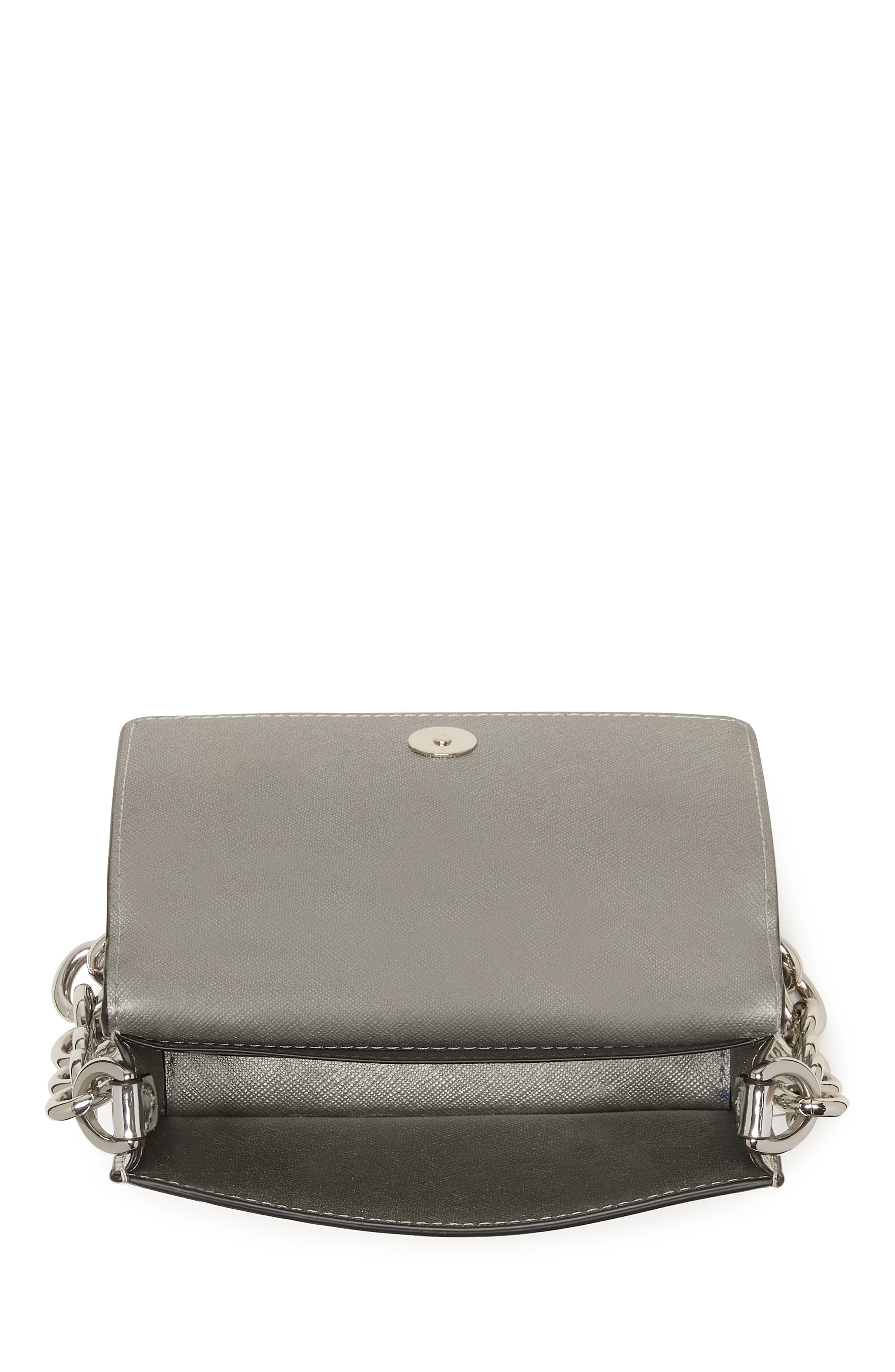 natasha metallic smooth leather chain card case crossbody