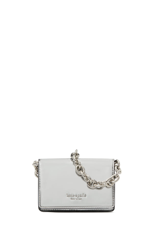 natasha metallic smooth leather chain card case crossbody