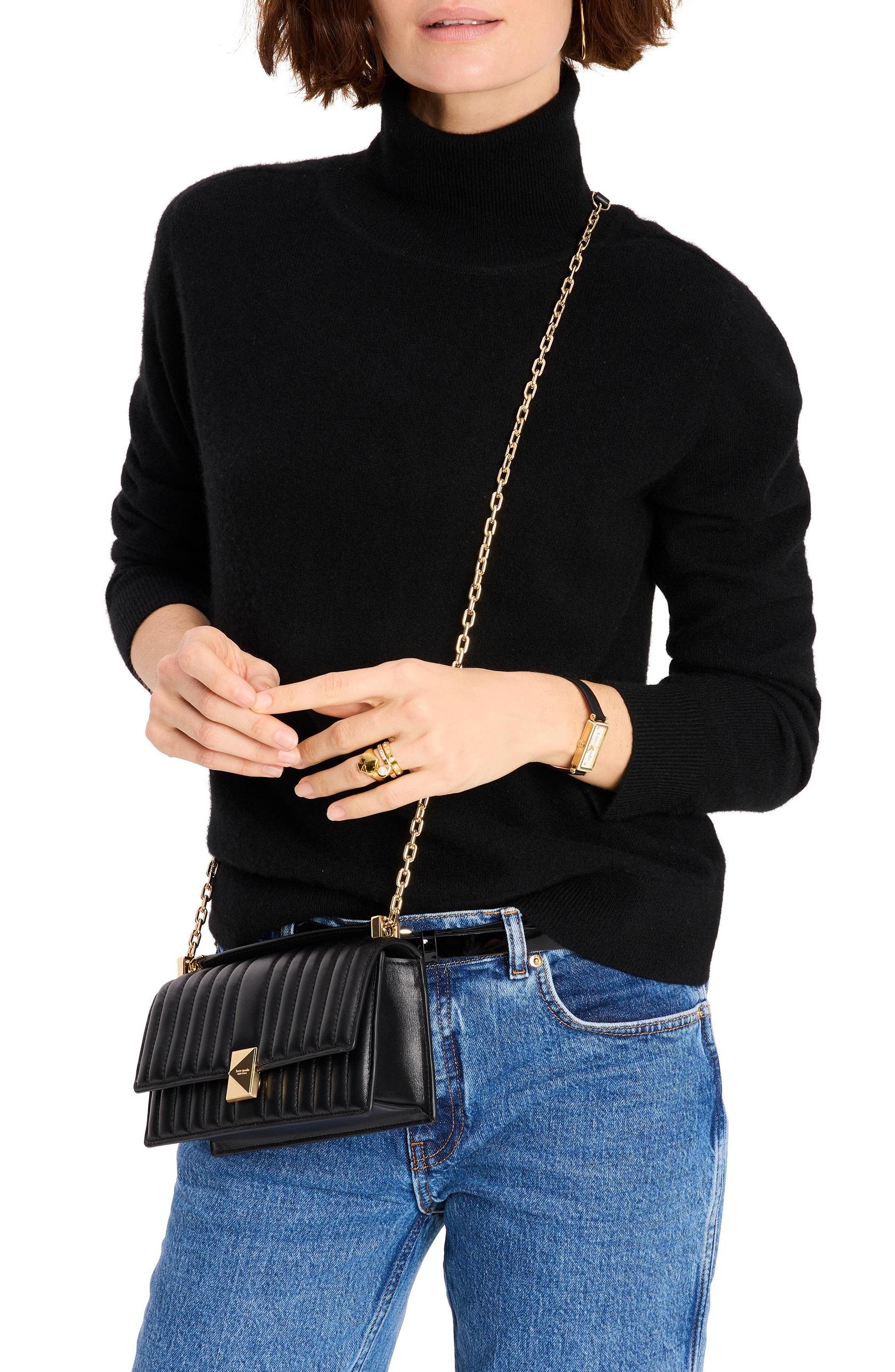 KI763-Deco Quilted Mini Flap Chain Crossbody-Black