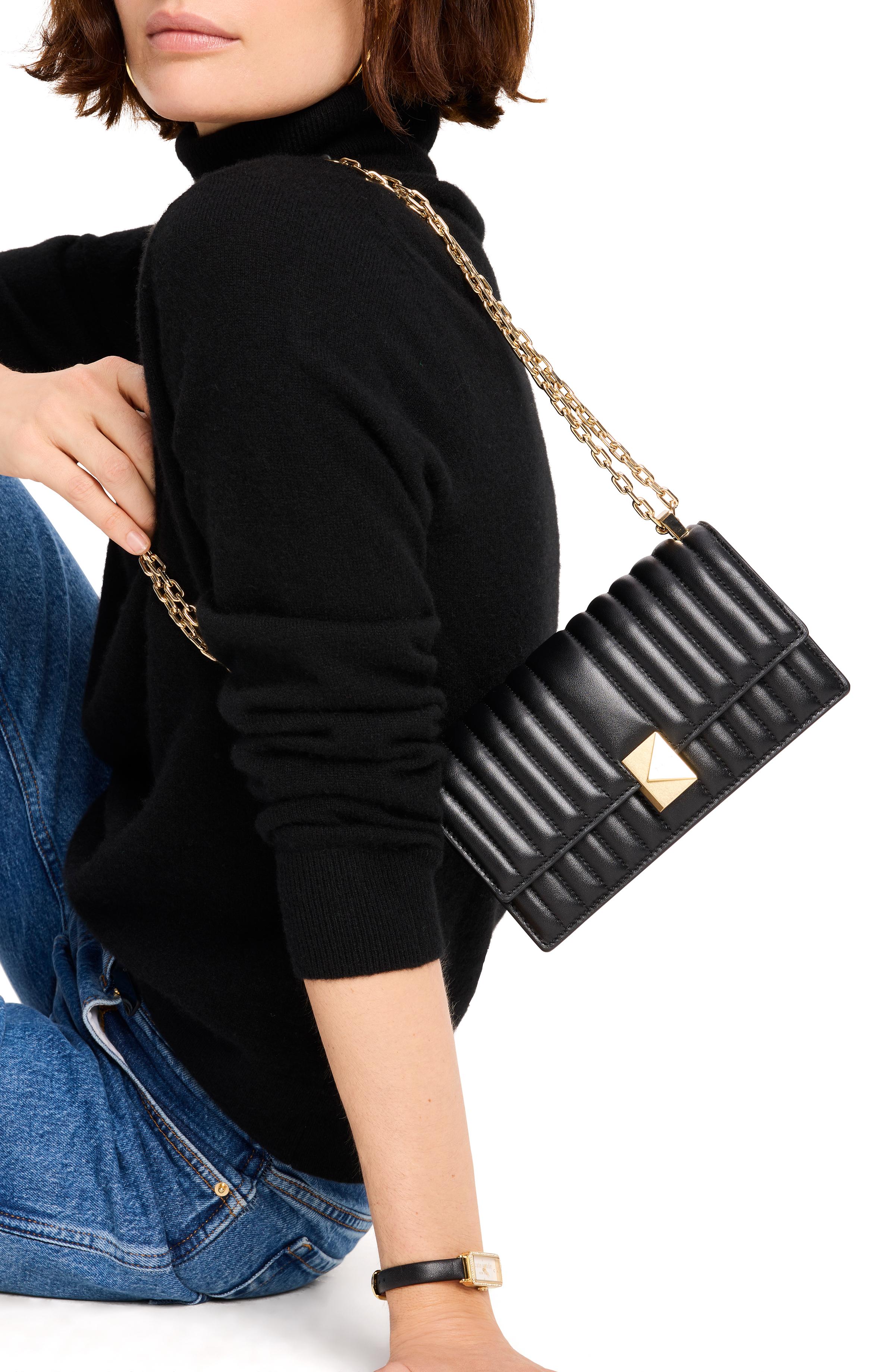 KI763-Deco Quilted Mini Flap Chain Crossbody-Black