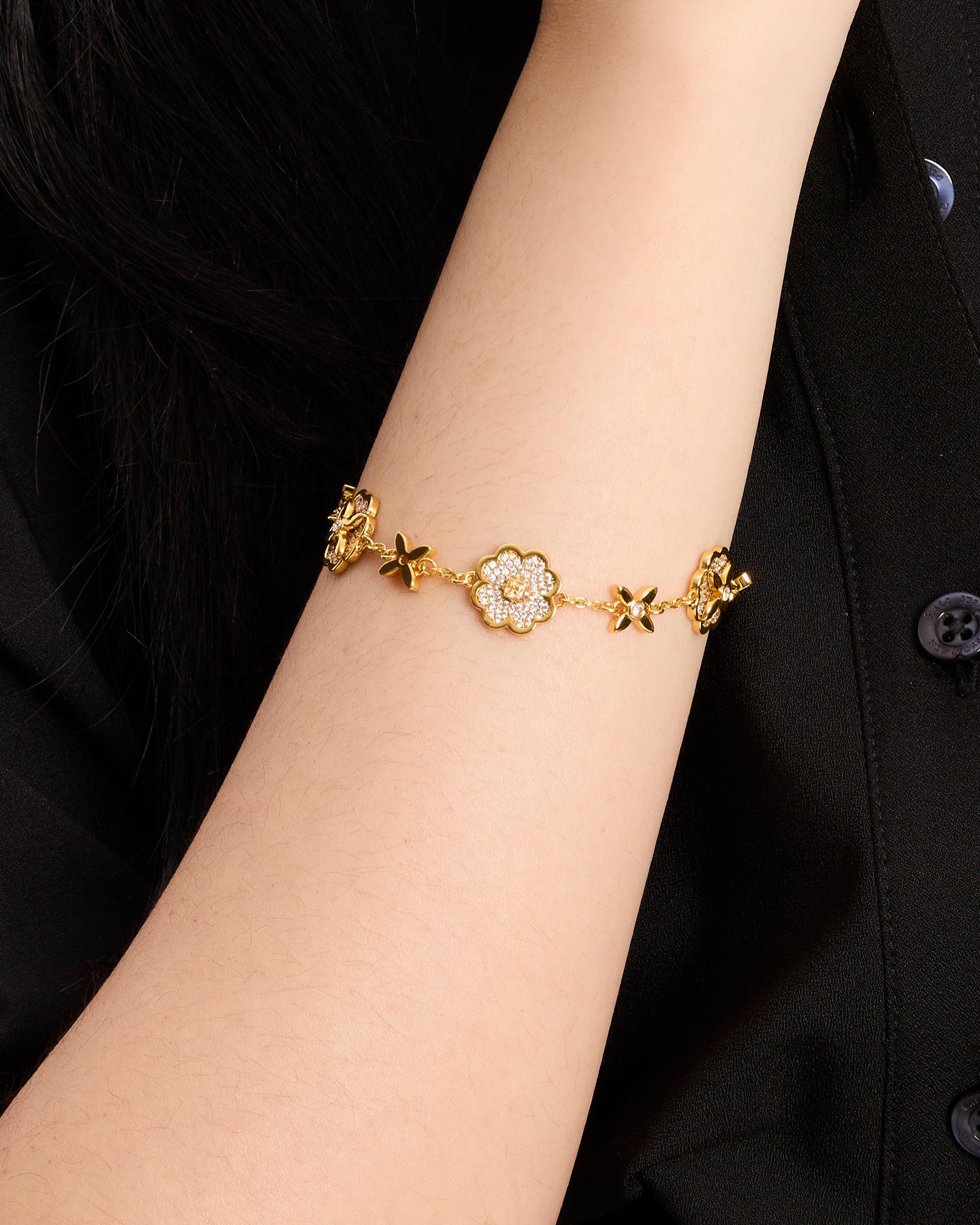 KJ301-Heritage Bloom Line Bracelet-Clear/Gold