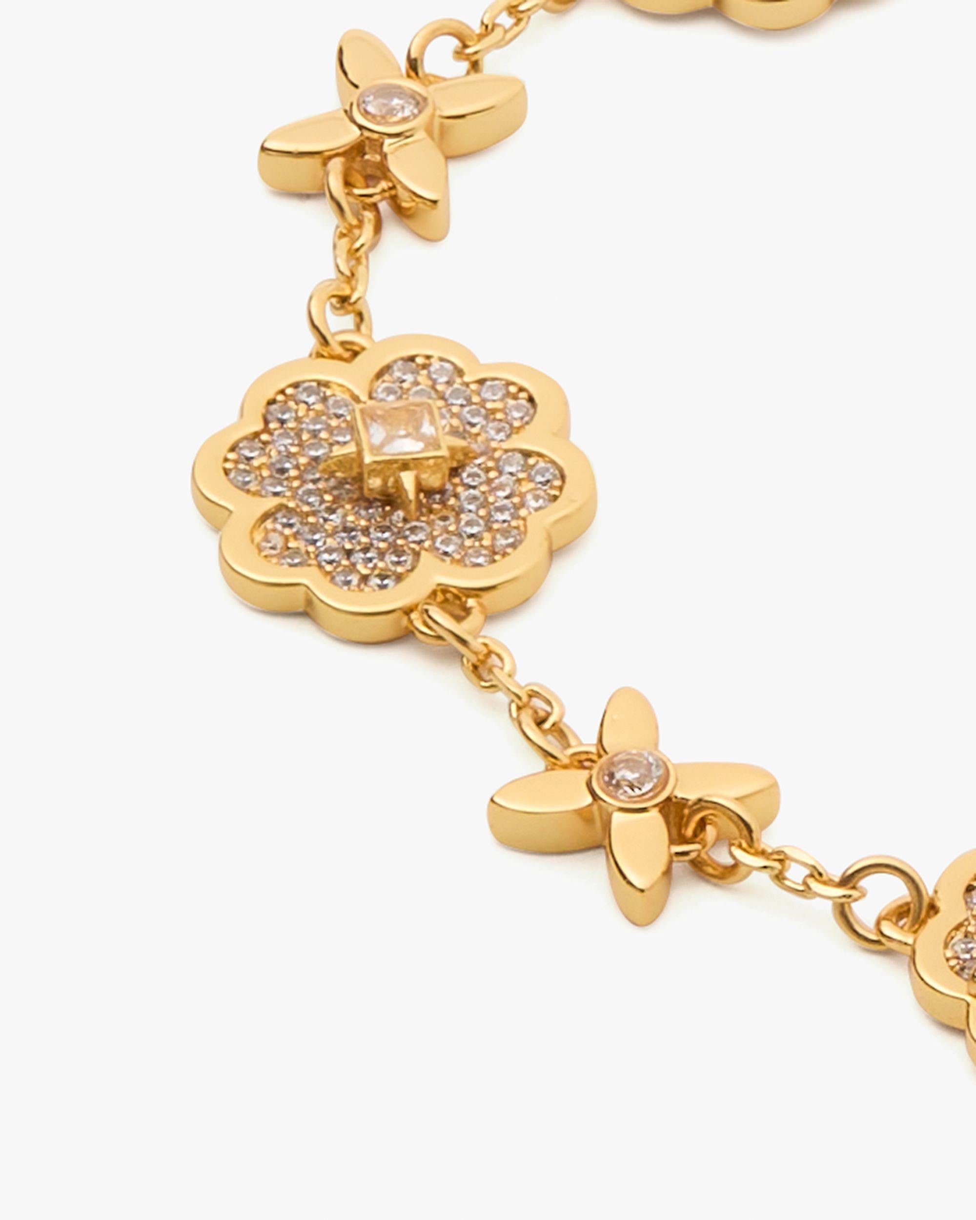 KJ301-Heritage Bloom Line Bracelet-Clear/Gold