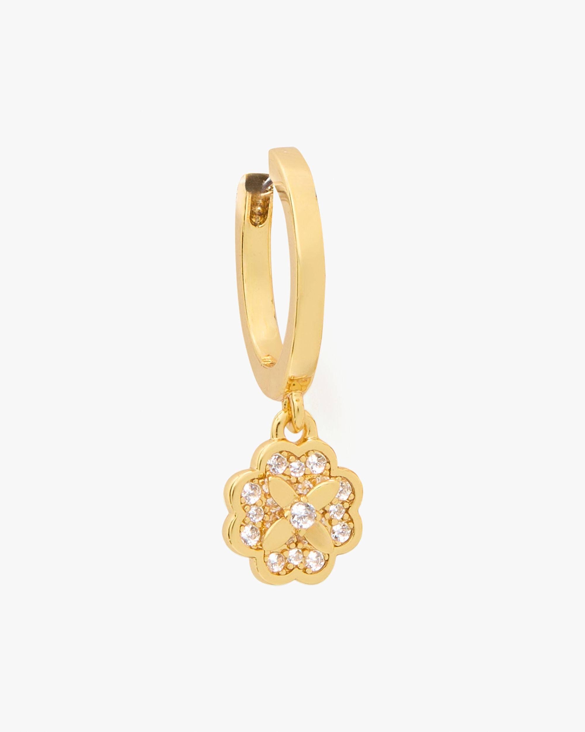 KJ320-Heritage Bloom Huggie Drop Earrings-Clear/Gold