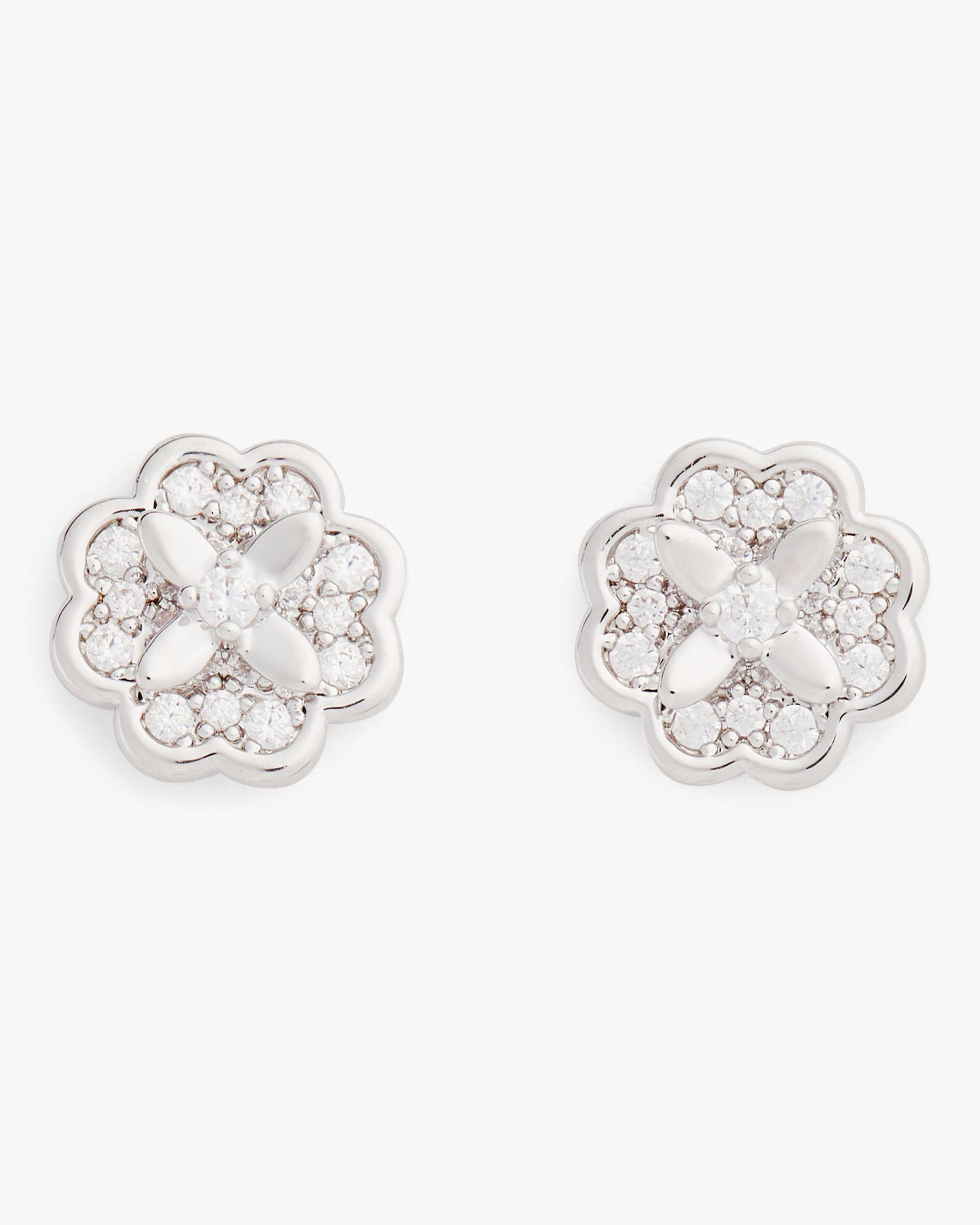 KJ321-Heritage Bloom Mini Studs-Clear/Silver