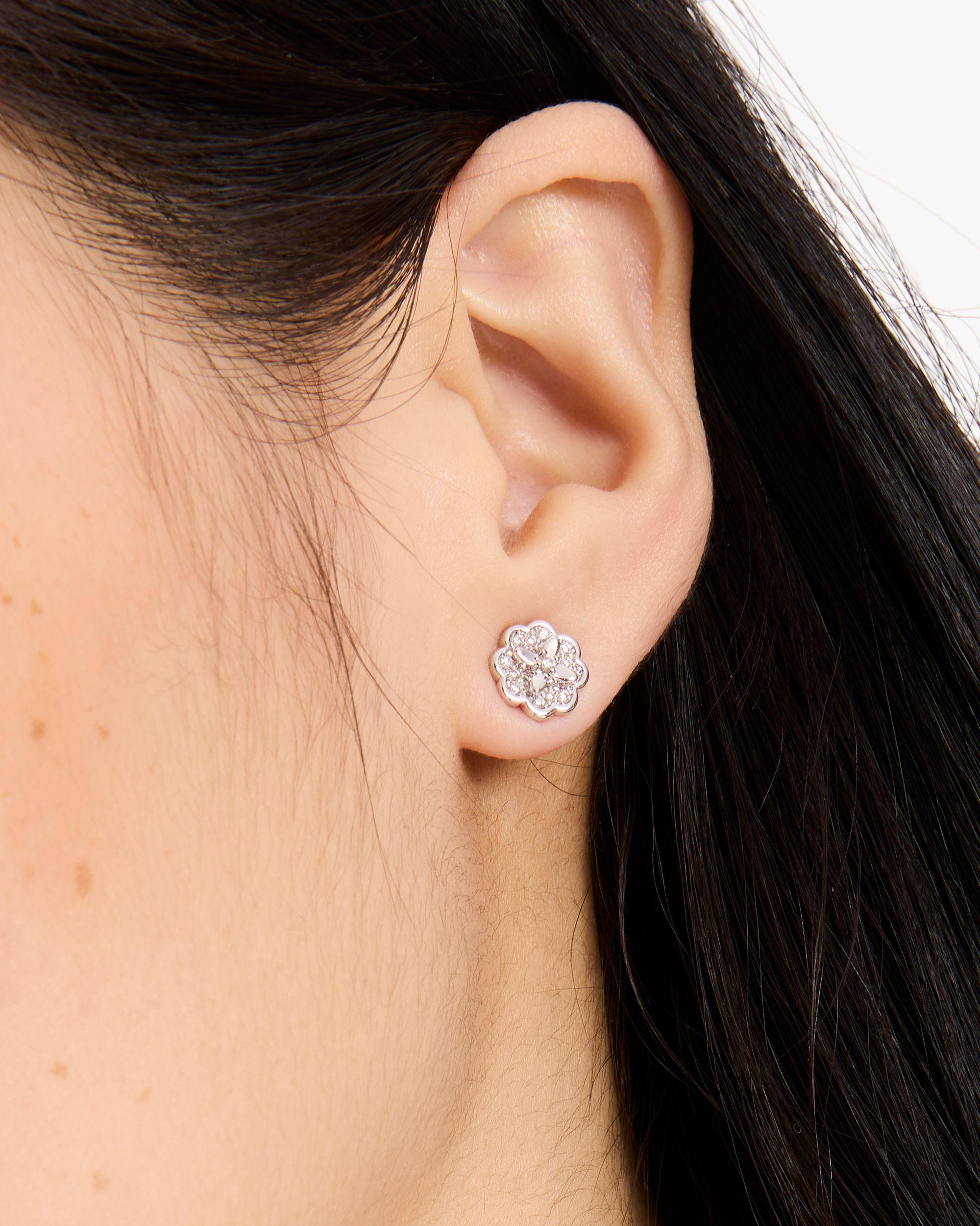 KJ321-Heritage Bloom Mini Studs-Clear/Silver