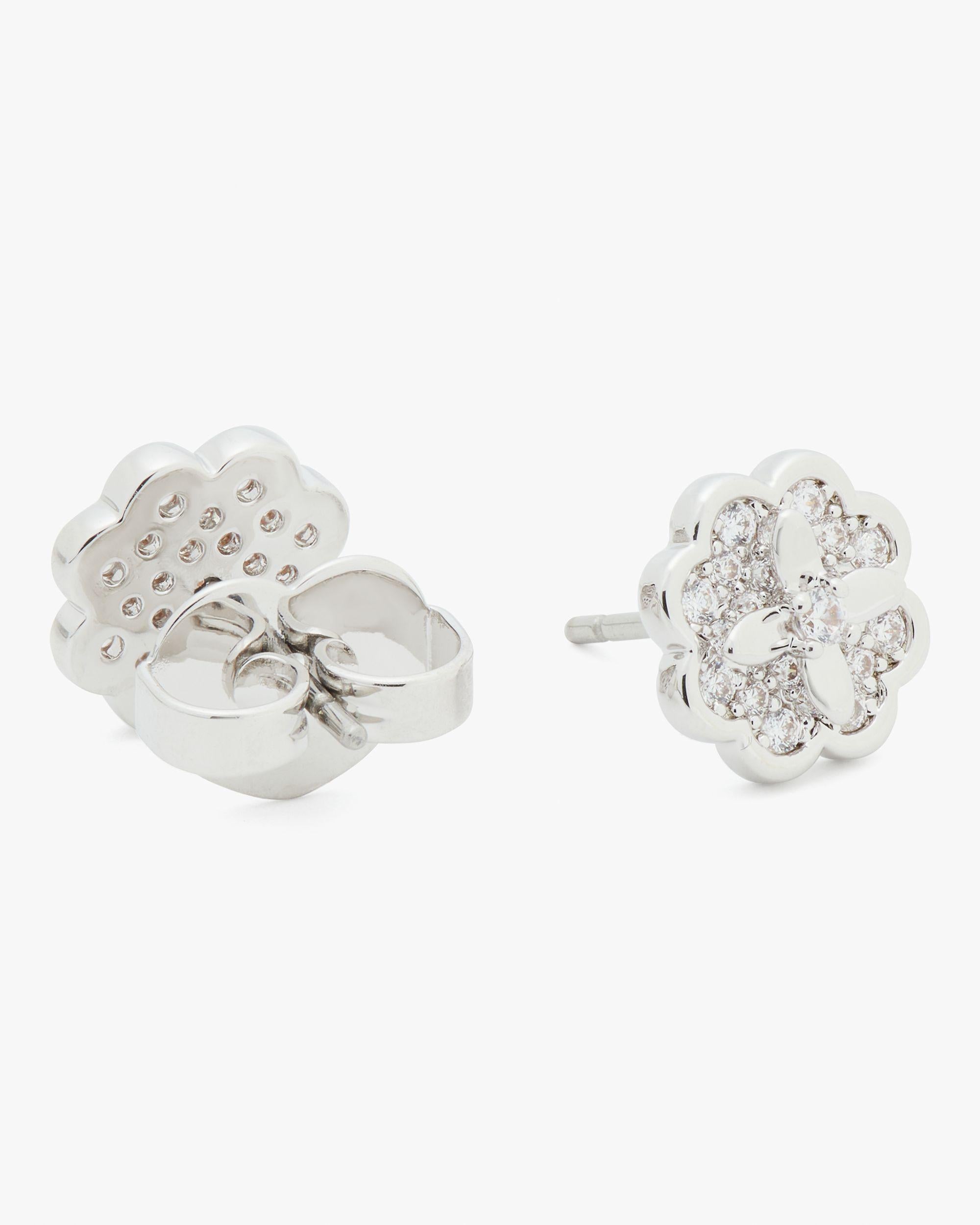 KJ321-Heritage Bloom Mini Studs-Clear/Silver