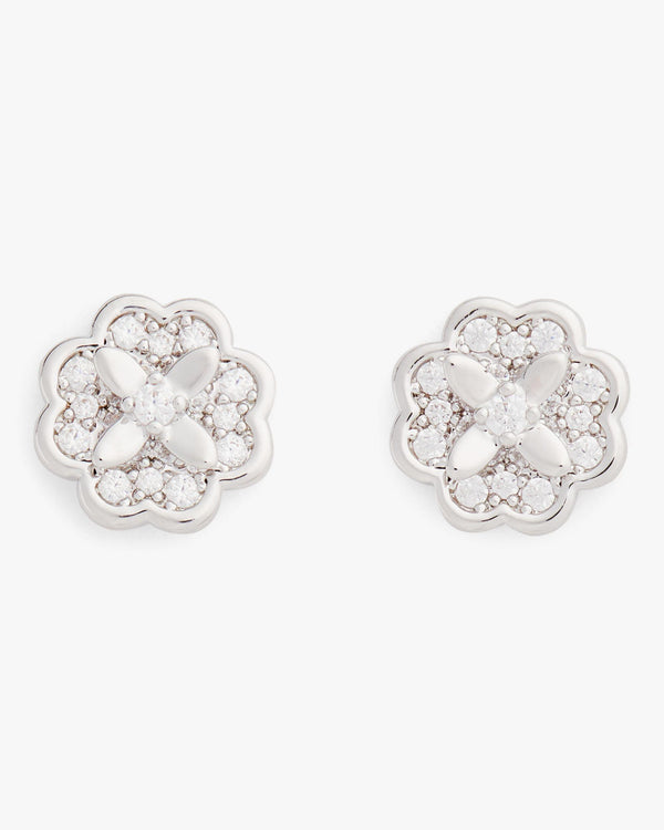 KJ321-Heritage Bloom Mini Studs-Clear/Silver