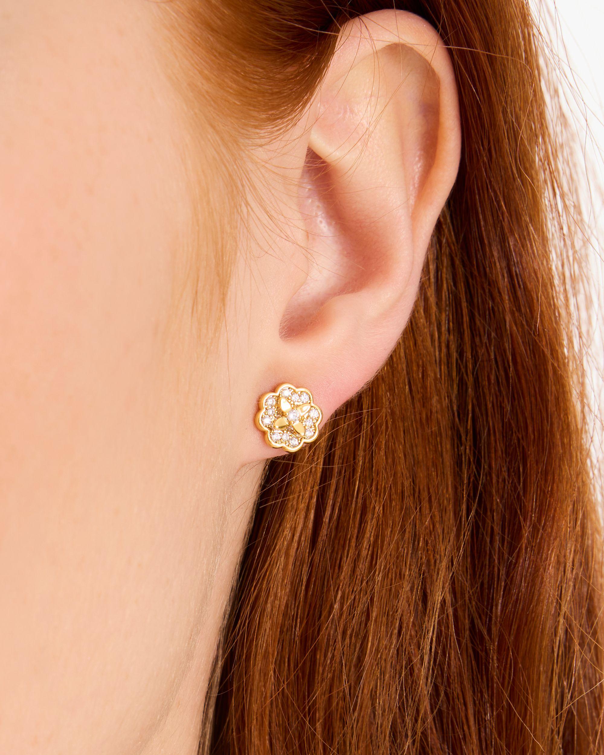 KJ322-Heritage Bloom Mini Studs-Clear/Gold