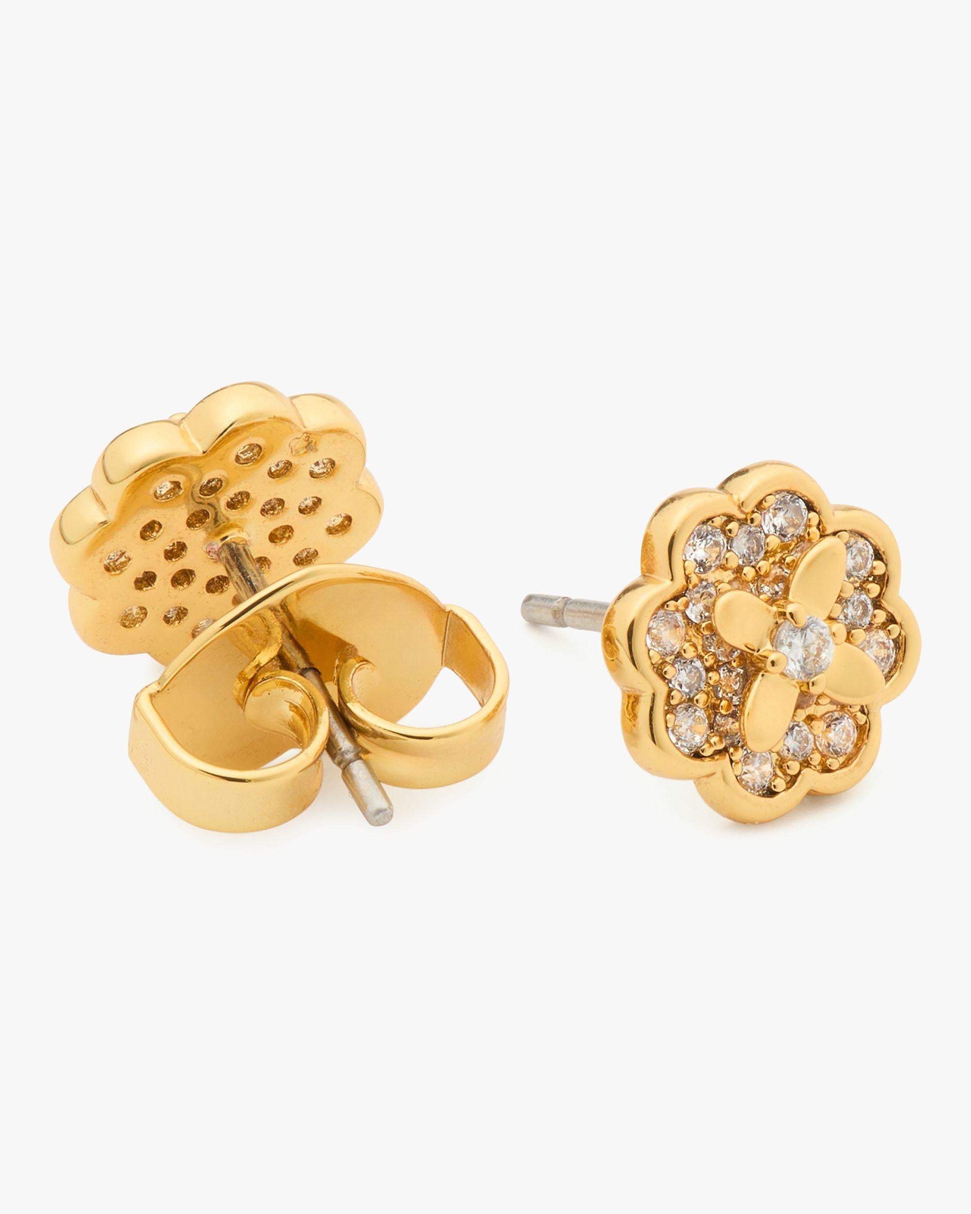 KJ322-Heritage Bloom Mini Studs-Clear/Gold