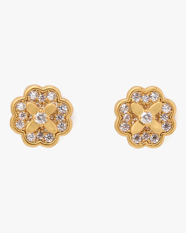 KJ322-Heritage Bloom Mini Studs-Clear/Gold