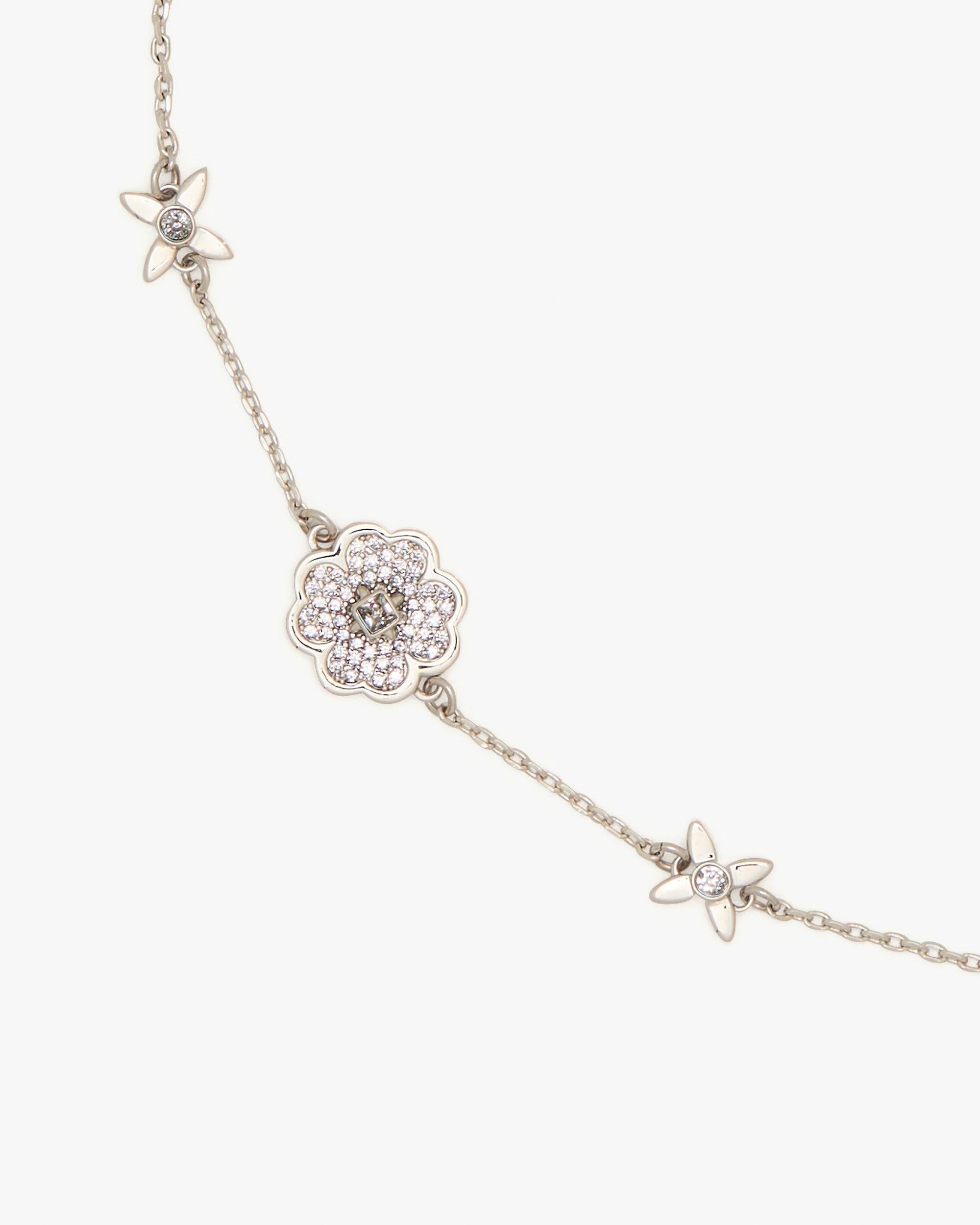 KJ323-Heritage Bloom Scatter Necklace-Clear/Silver