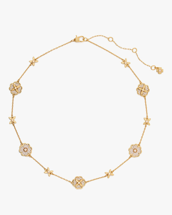 KJ324-Heritage Bloom Scatter Necklace-Clear/Gold