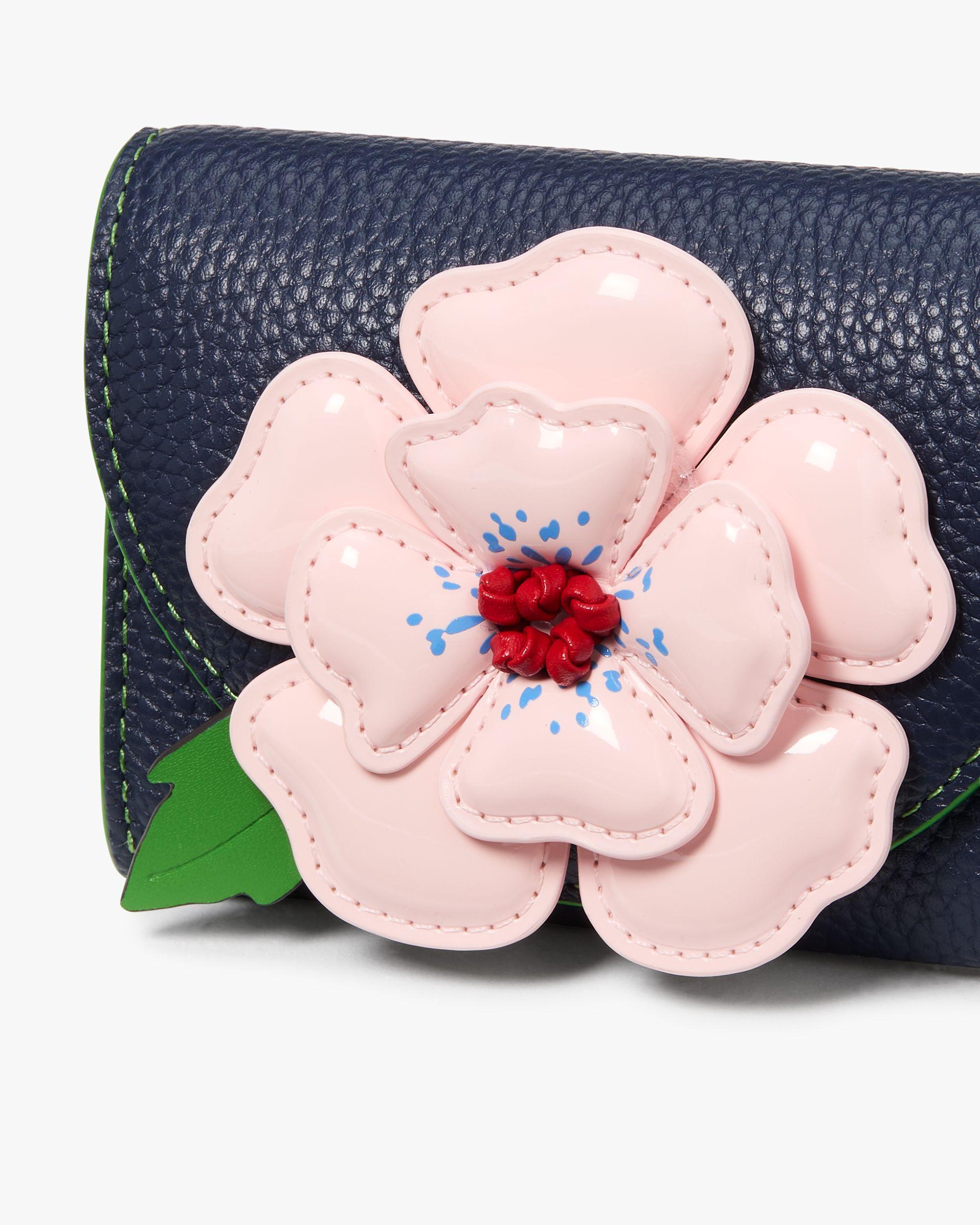 KJ882-In The Garden Floral Applique Flap Card Case-Parisian Navy Multi