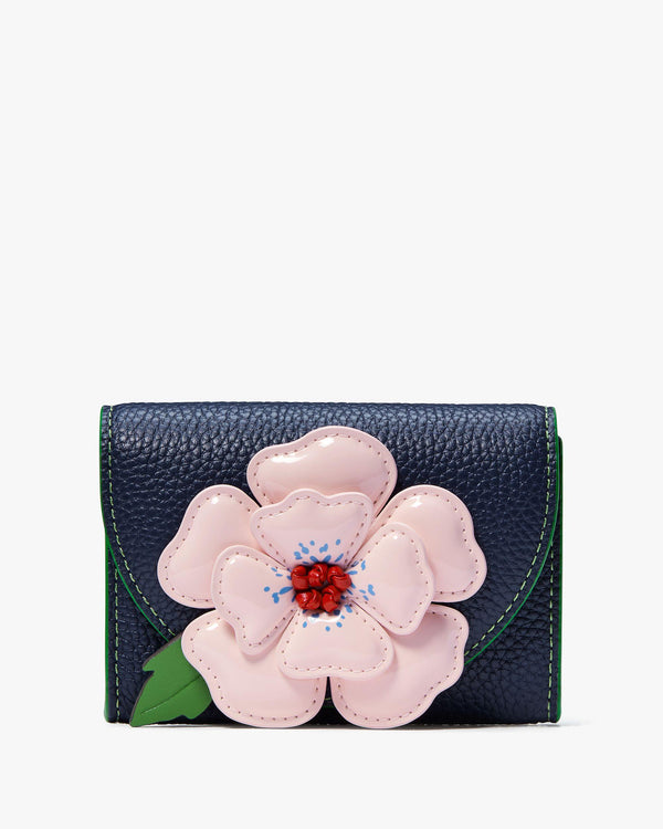 KJ882-In The Garden Floral Applique Flap Card Case-Parisian Navy Multi