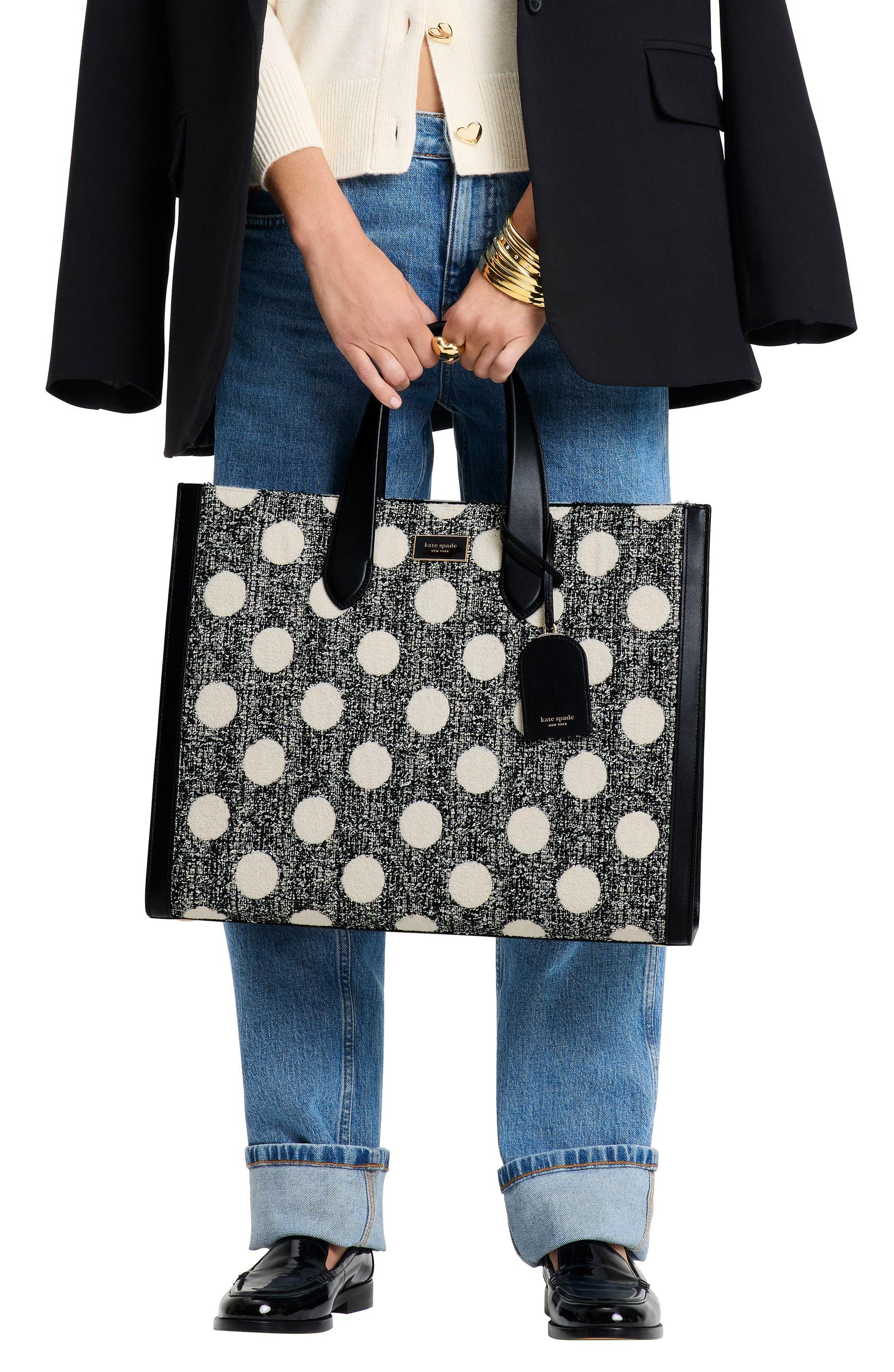 KJ905-Manhattan Dot Tweed Large Tote-Black Multi