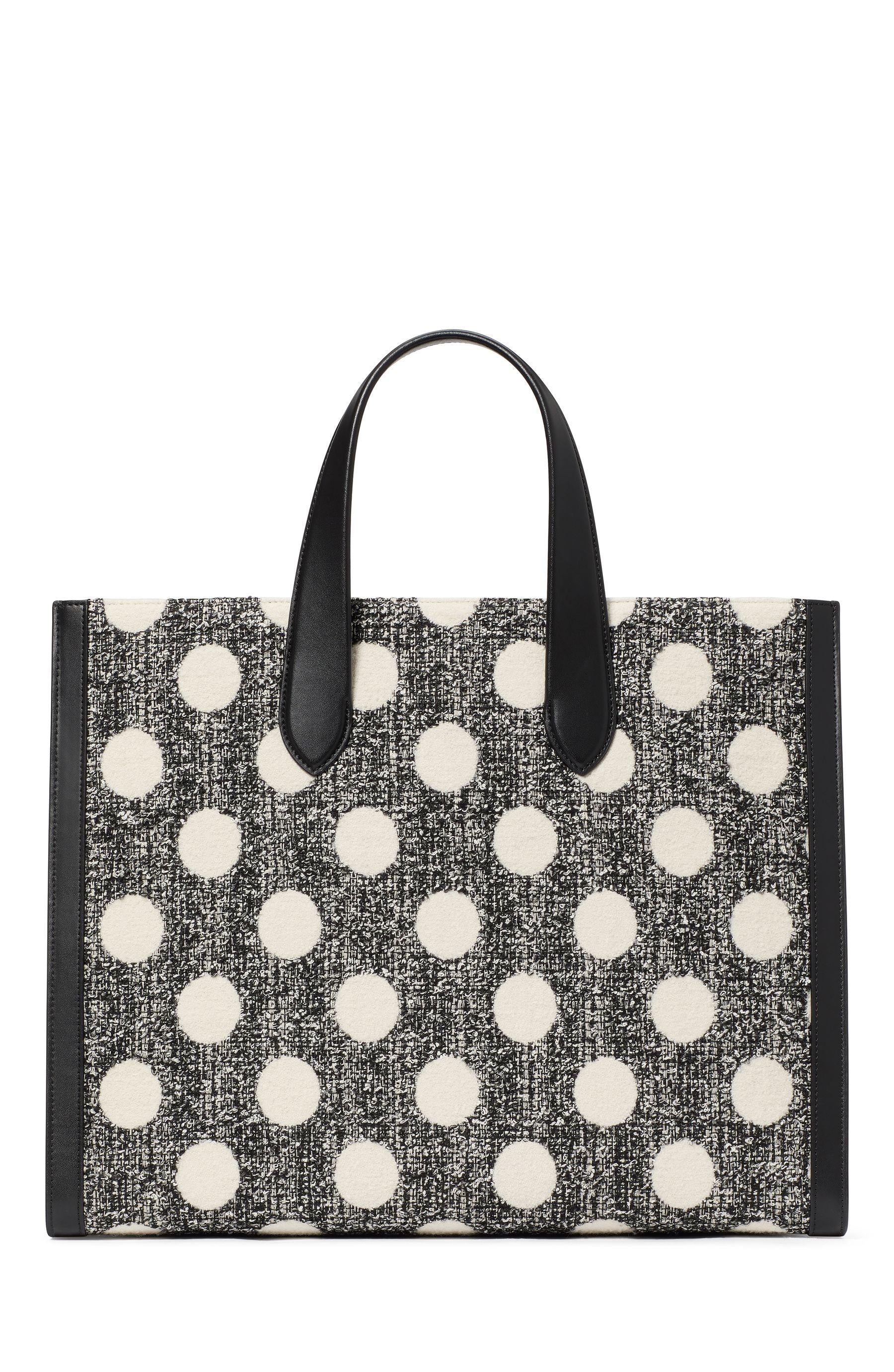 KJ905-Manhattan Dot Tweed Large Tote-Black Multi