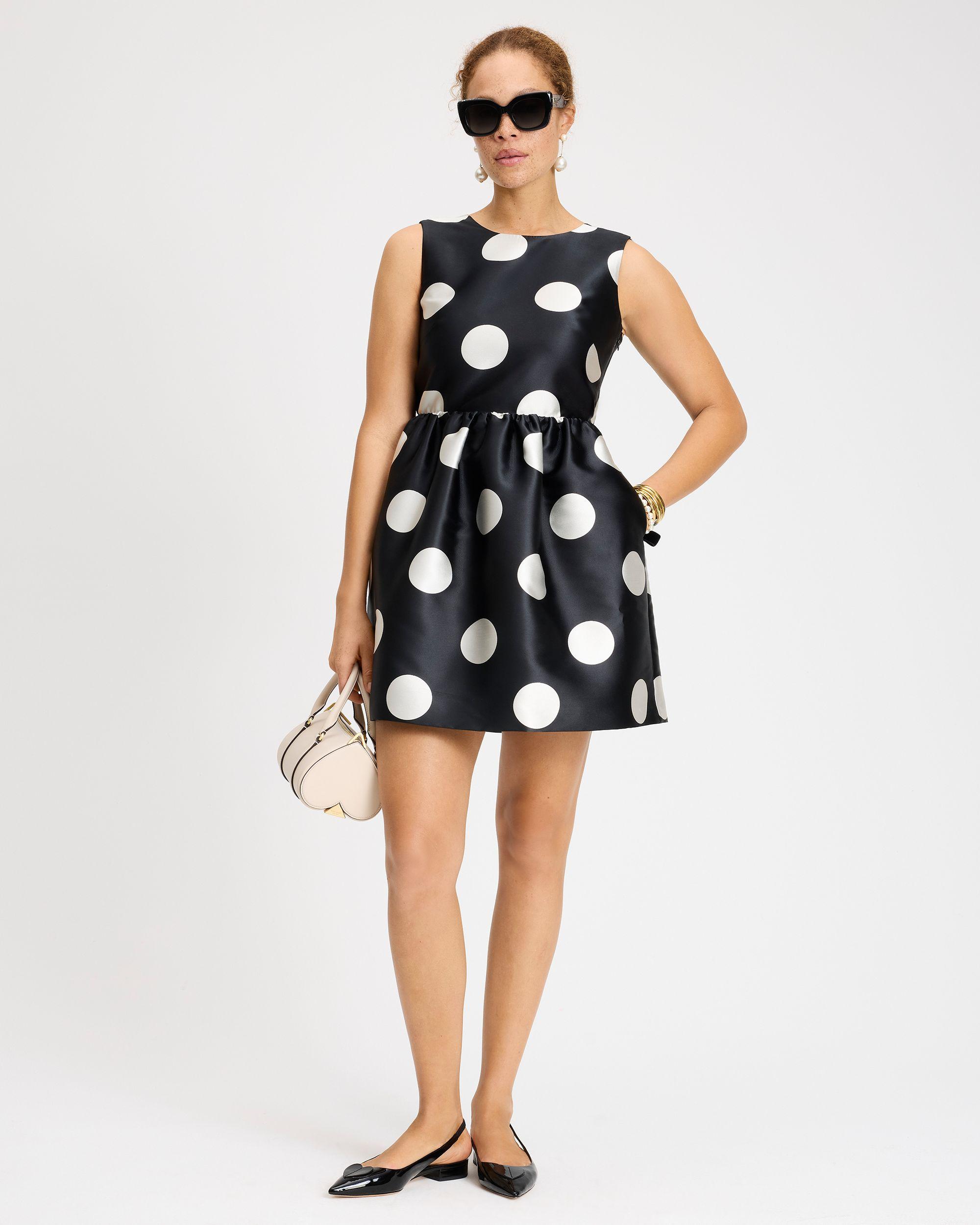 KK366-Breezy Dot Fit-and-flare Bow Dress-Black/Cream