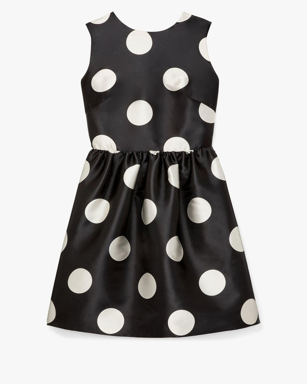 KK366-Breezy Dot Fit-and-flare Bow Dress-Black/Cream