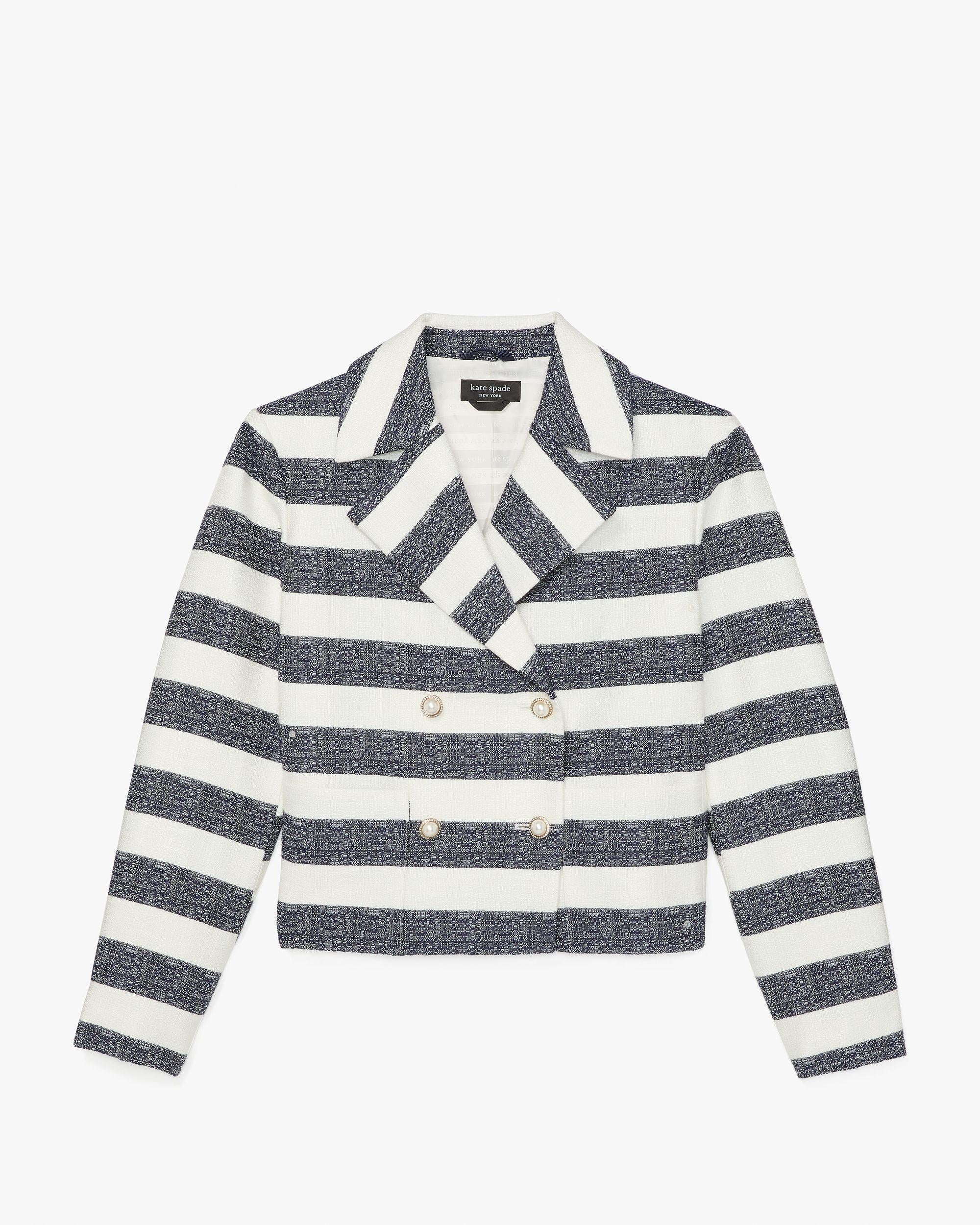 KK371-Sailor Stripe Tweed Moto Jacket-Planetary Navy/Cream