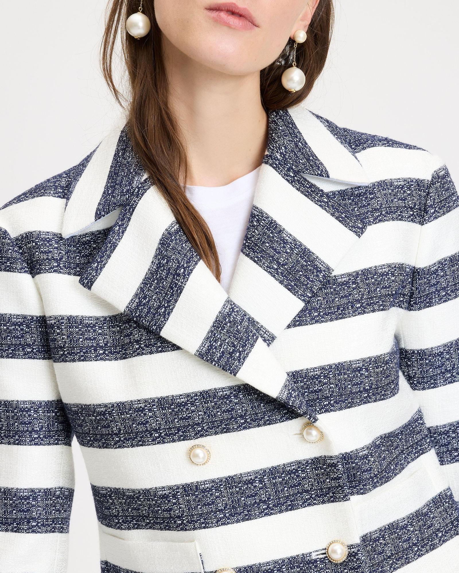 KK371-Sailor Stripe Tweed Moto Jacket-Planetary Navy/Cream