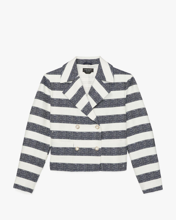 KK371-Sailor Stripe Tweed Moto Jacket-Planetary Navy/Cream