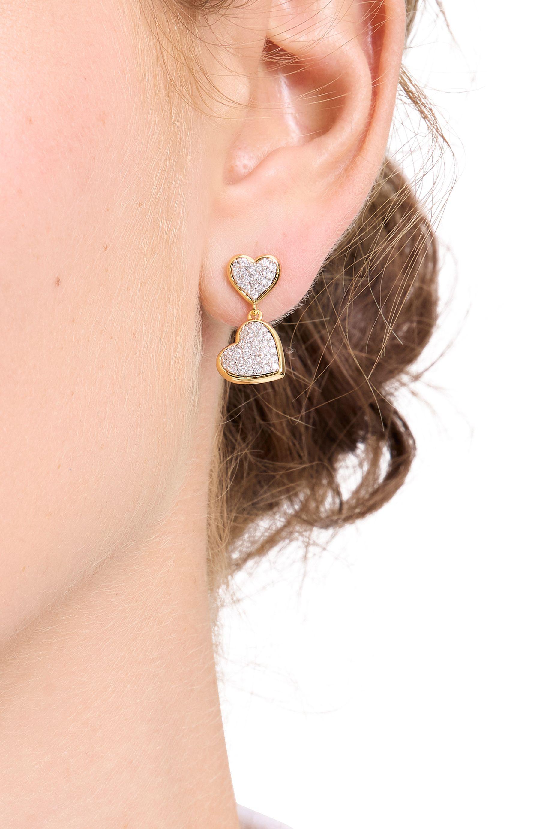 KK474-With All My Heart Pavé Drop Earrings-Clear/Two Tone