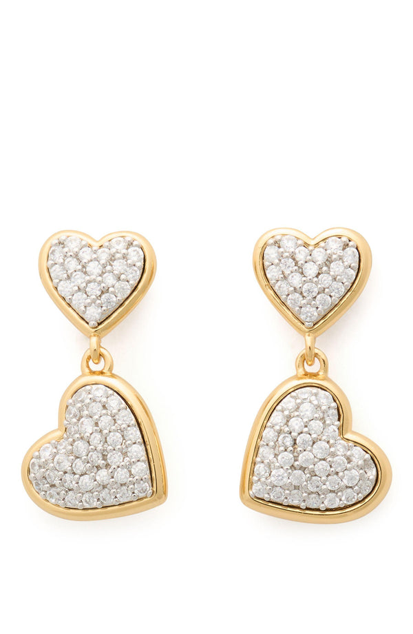 KK474-With All My Heart Pavé Drop Earrings-Clear/Two Tone