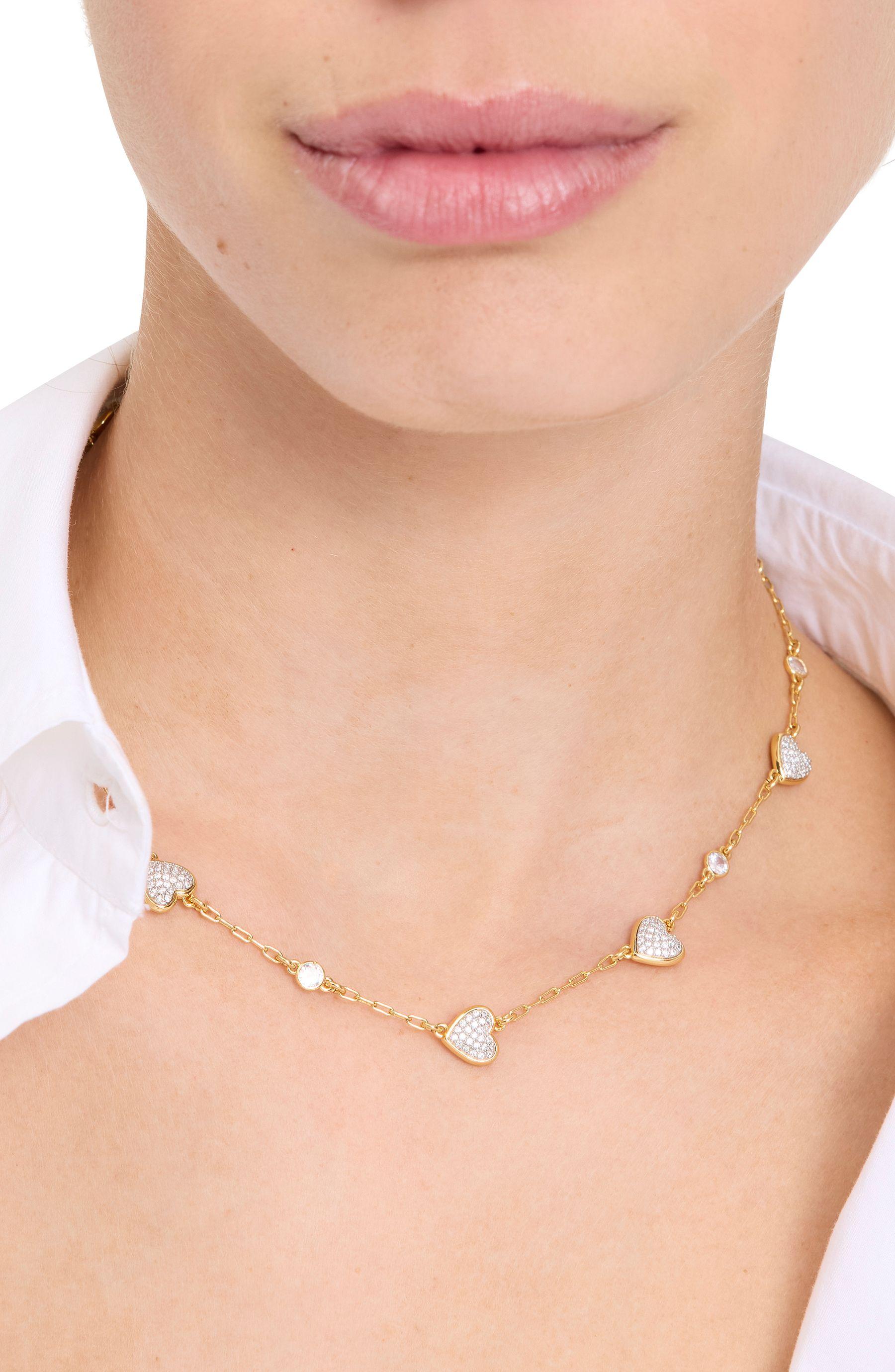 KK483-With All My Heart Pavé Scatter Necklace-Clear/Two Tone