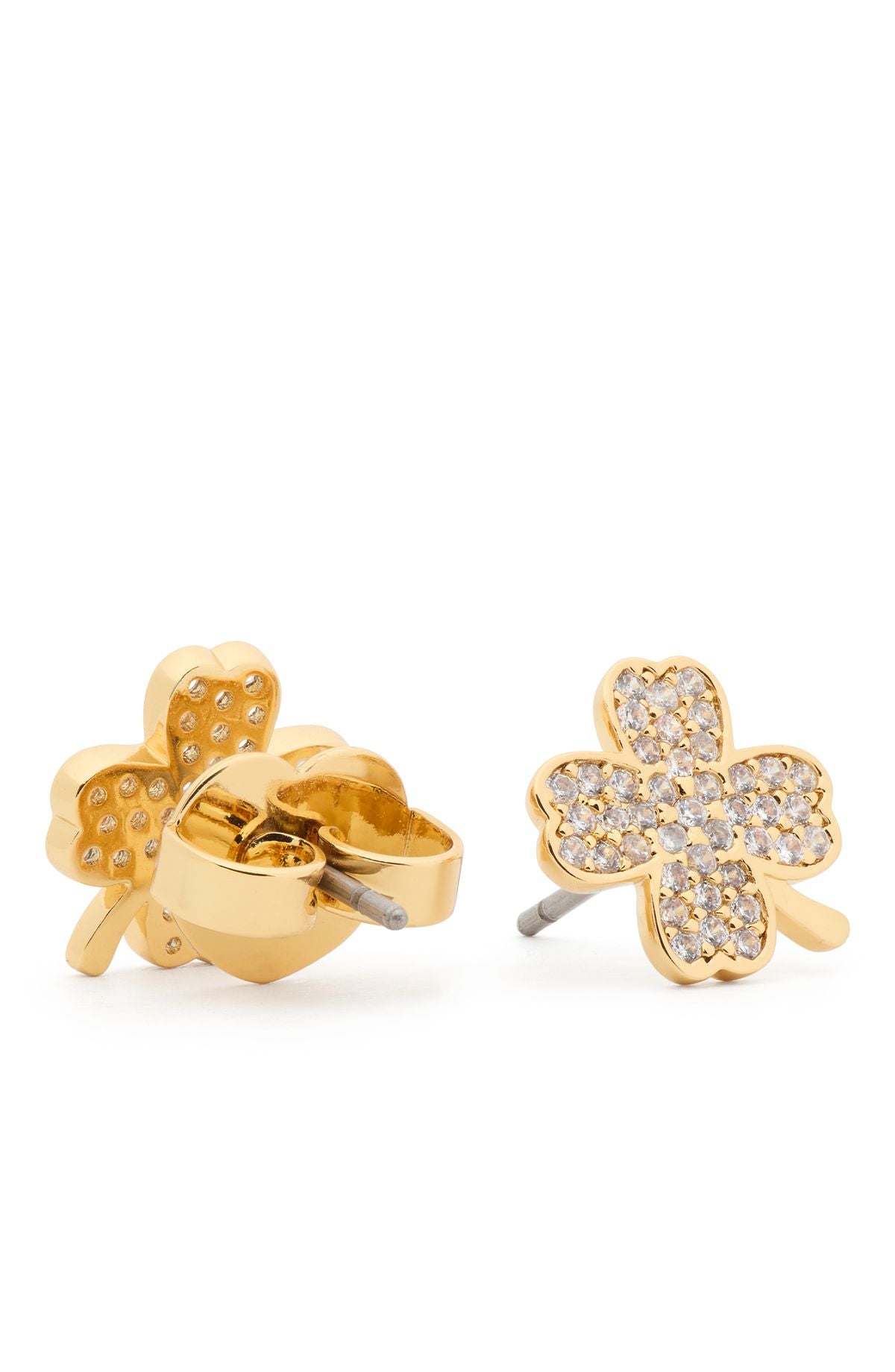 KK528-Lucky Charm Pavé Clover Studs-Clear/Gold