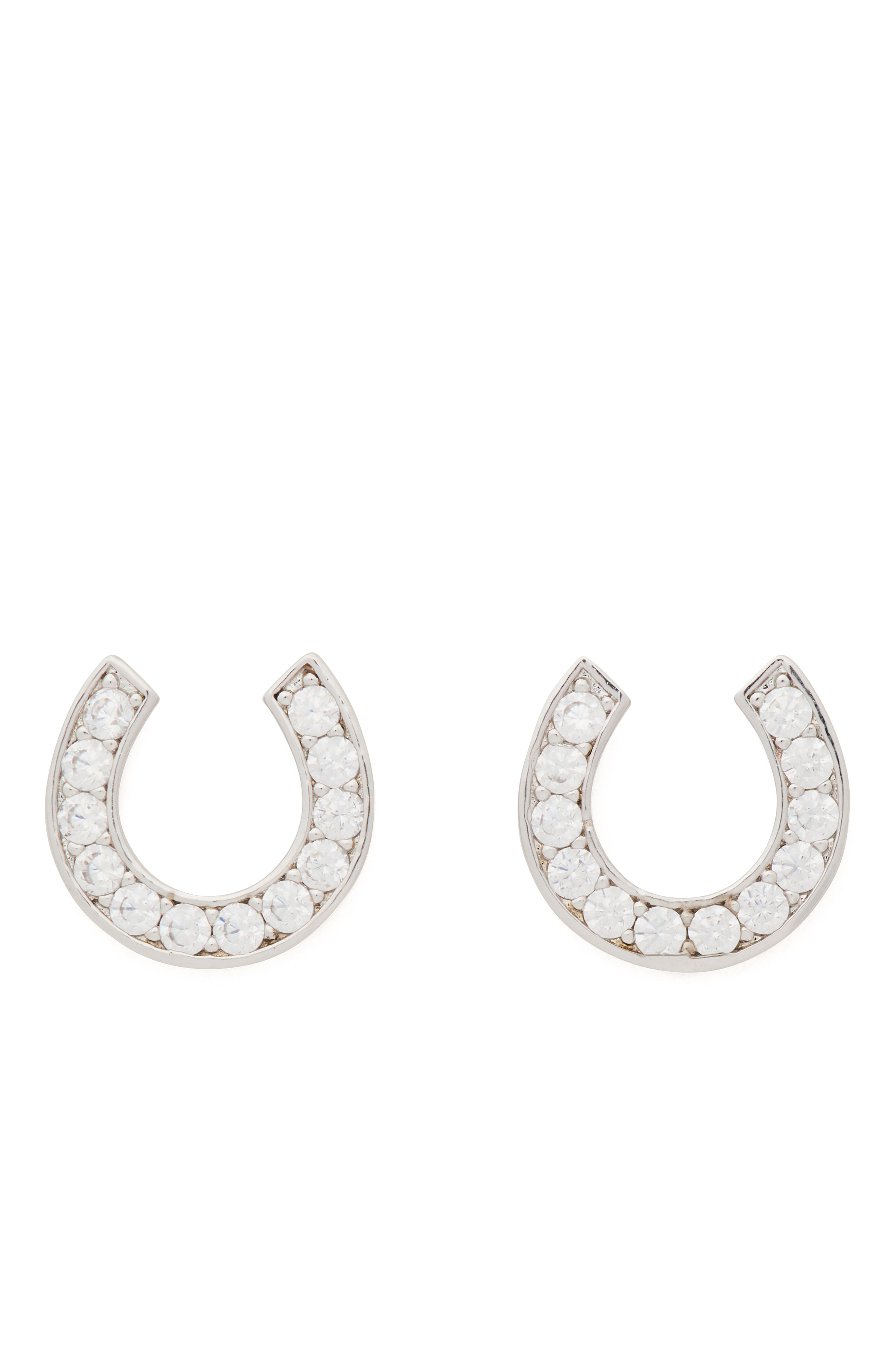 KK529-Lucky Charm Pavé Horseshoe Studs-Clear/Silver