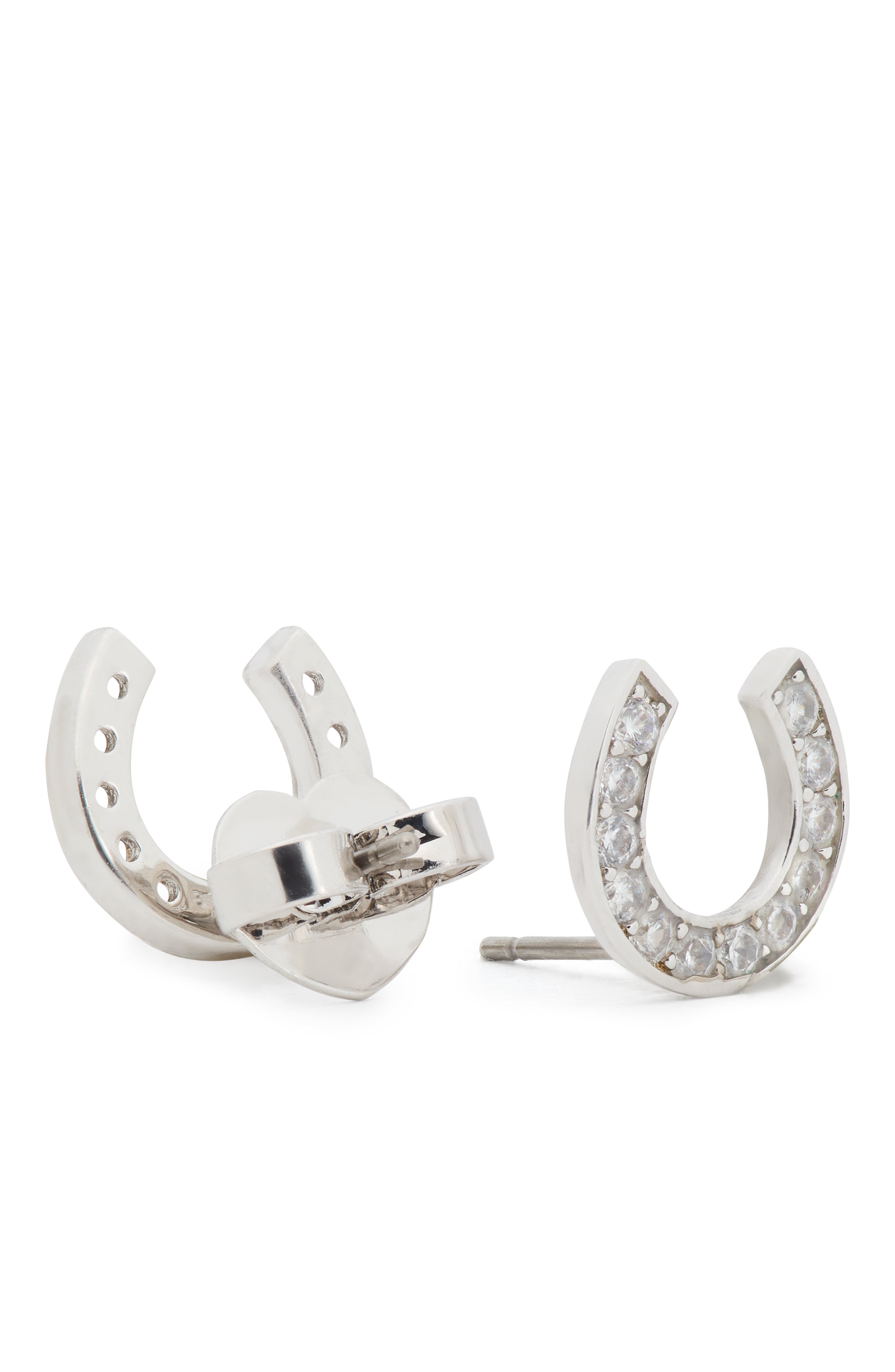 KK529-Lucky Charm Pavé Horseshoe Studs-Clear/Silver