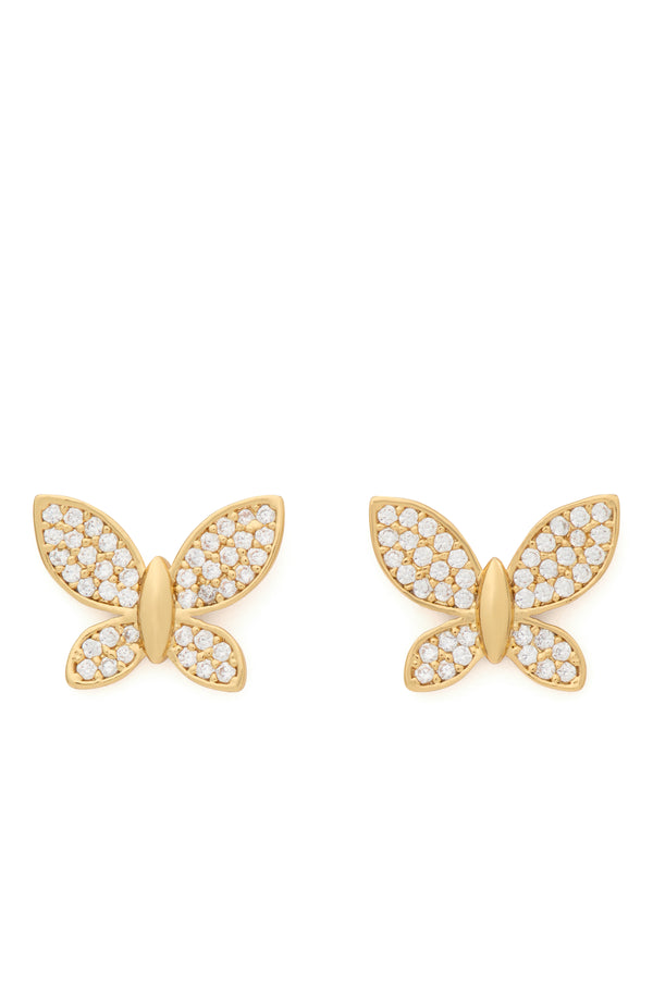 KK532-Lucky Charm Pavé Butterfly Studs-Clear/Gold