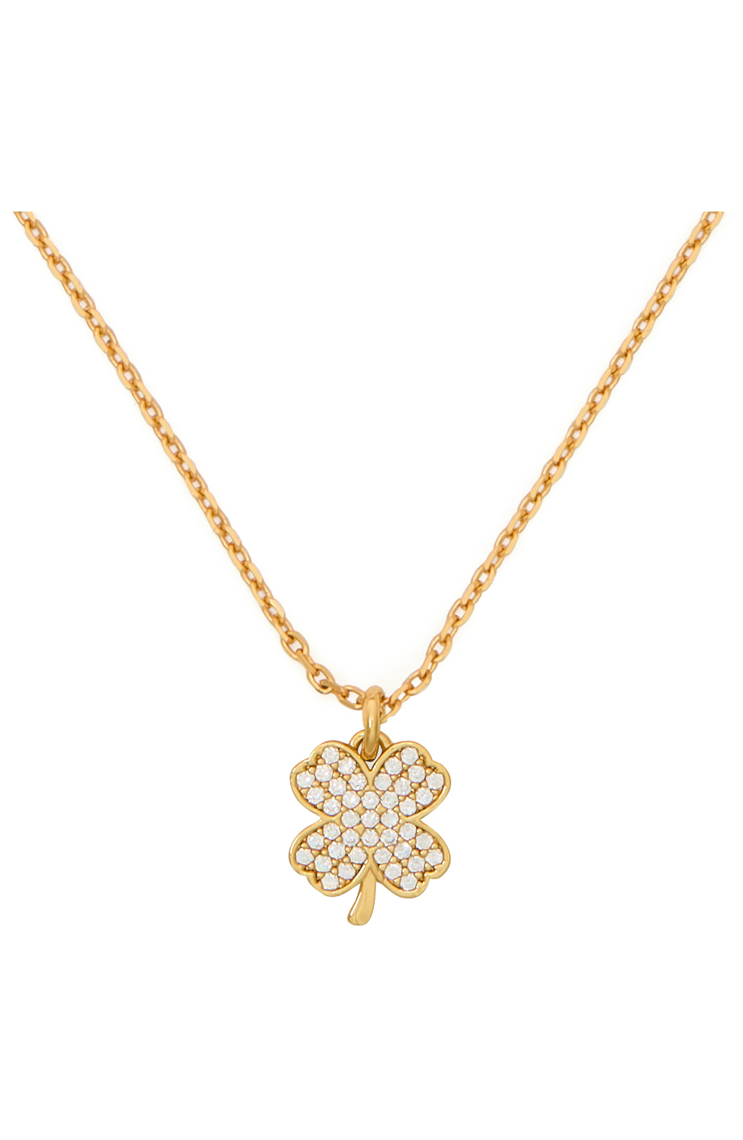 KK536-Lucky Charm Pavé Clover Pendant-Clear/Gold