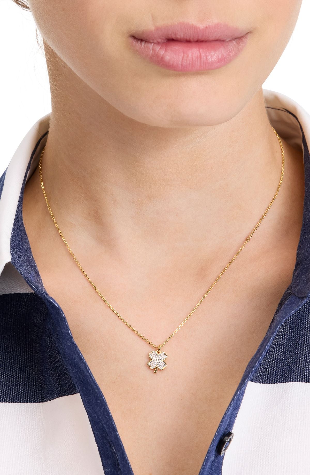 KK536-Lucky Charm Pavé Clover Pendant-Clear/Gold