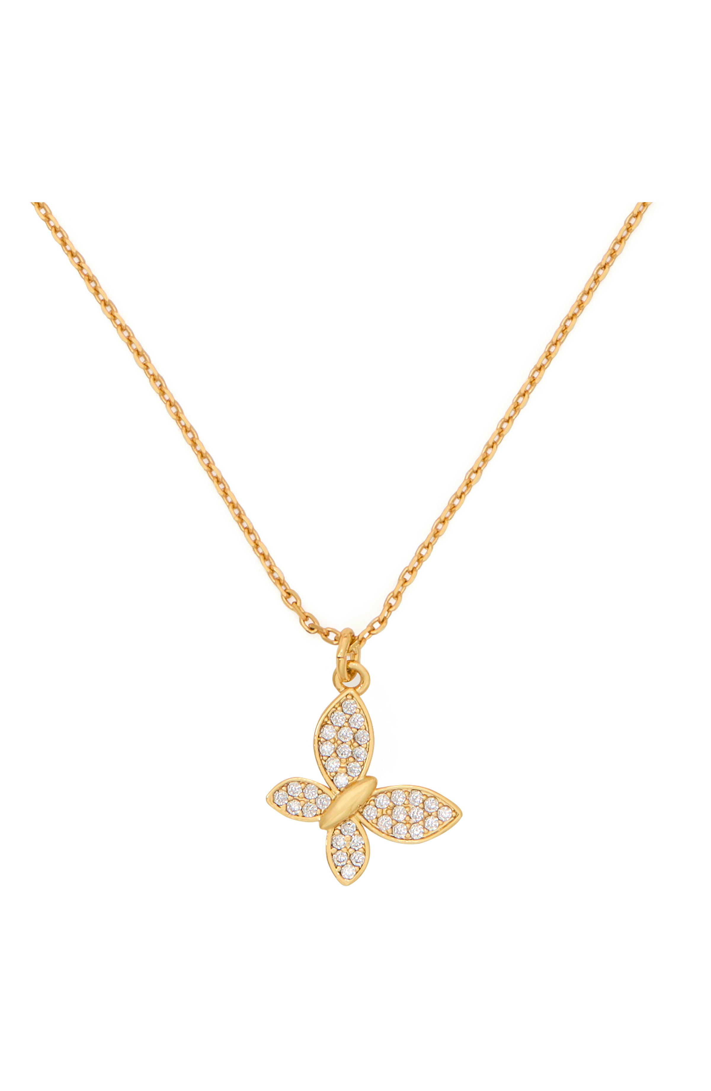 KK537-Lucky Charm Pavé Butterfly Pendant-Clear/Gold