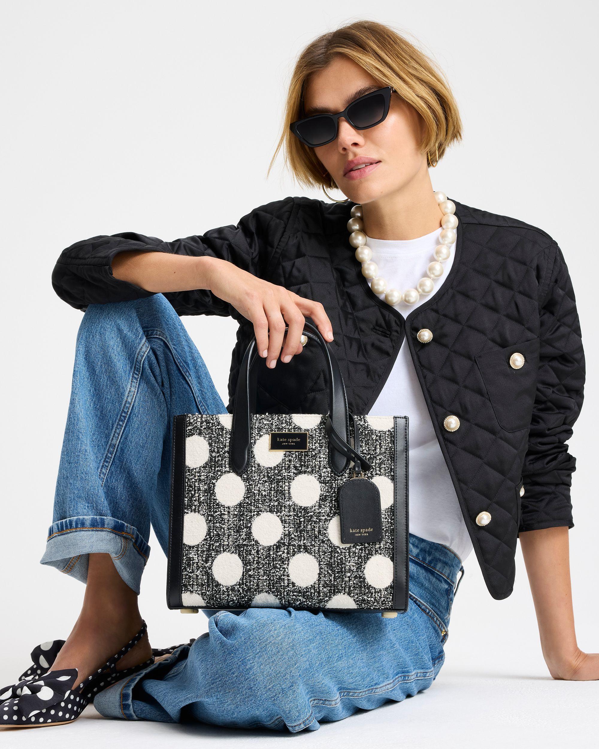 KK574-Manhattan Dot Tweed Small Tote-Black Multi