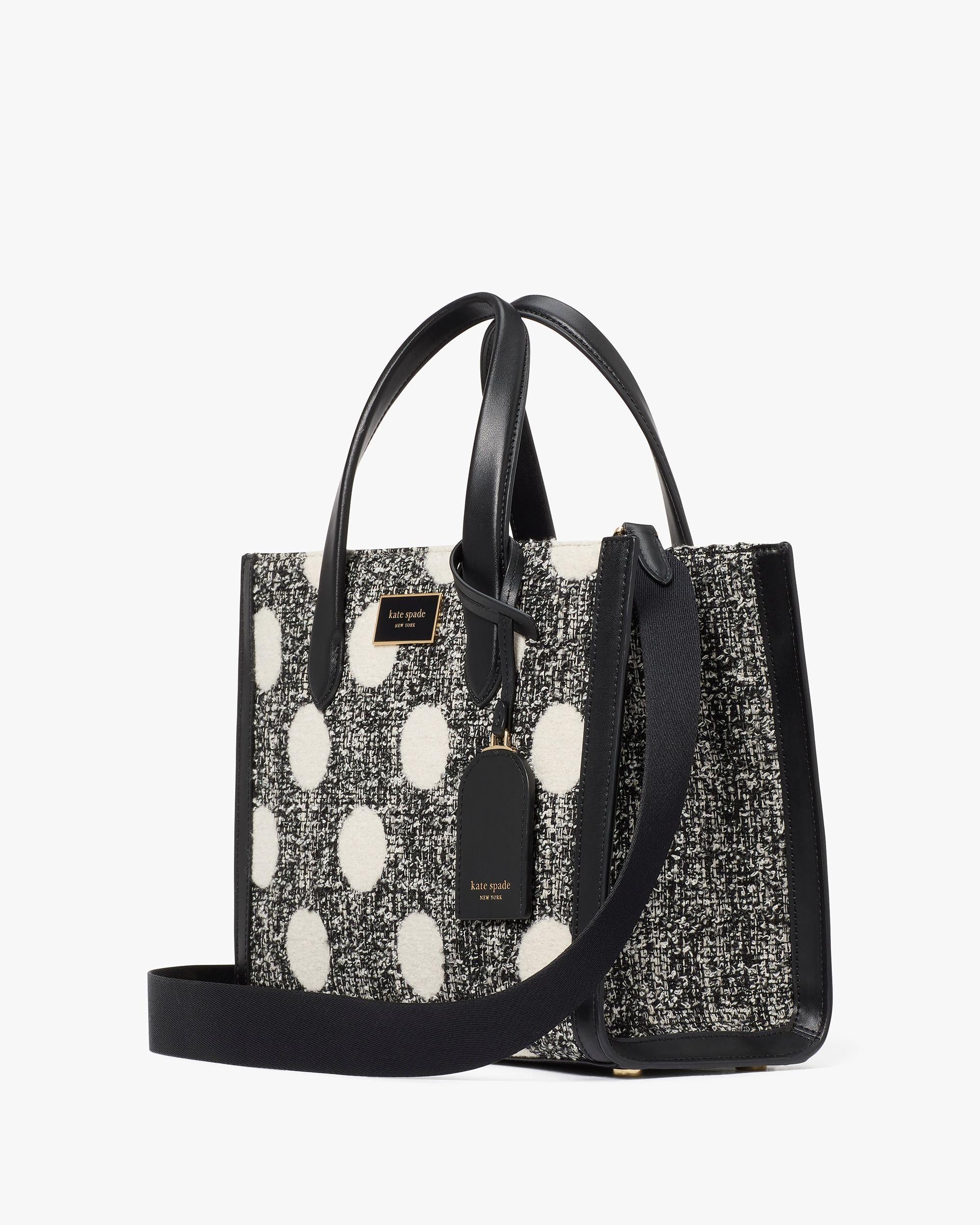 KK574-Manhattan Dot Tweed Small Tote-Black Multi