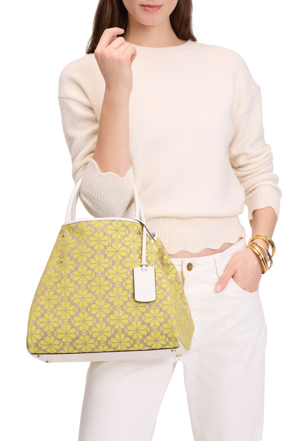 kk608-Spade Flower Jacquard Medium Everything Tote-Yellow Multi