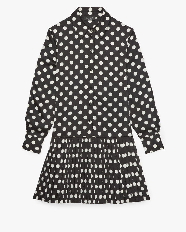 KK625-Breezy Dot Pleated Dress-Black/Cream