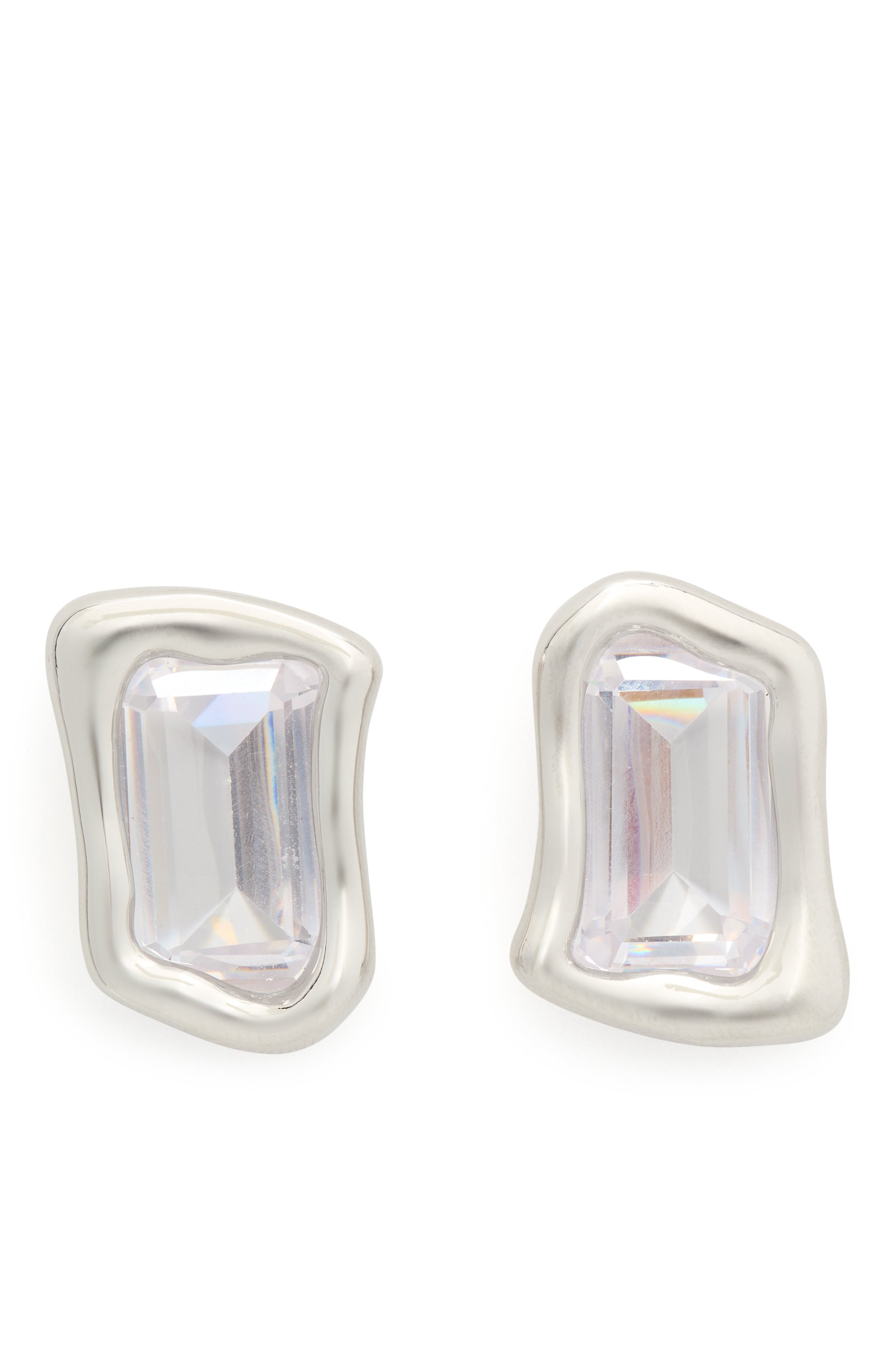 KL377-Molten Glass Statement Studs-Clear/Silver