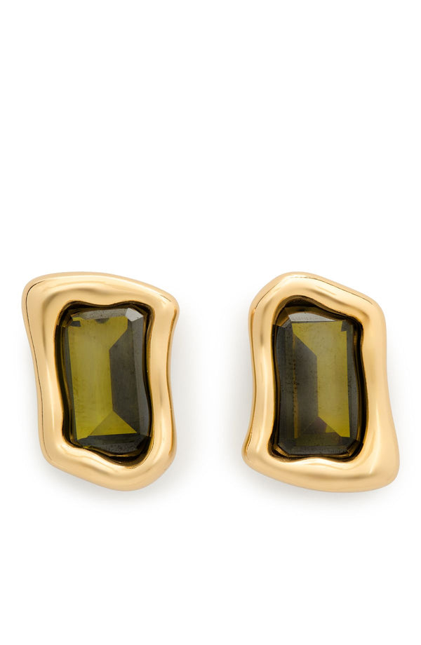 KL378-Molten Glass Statement Studs-Green/Gold