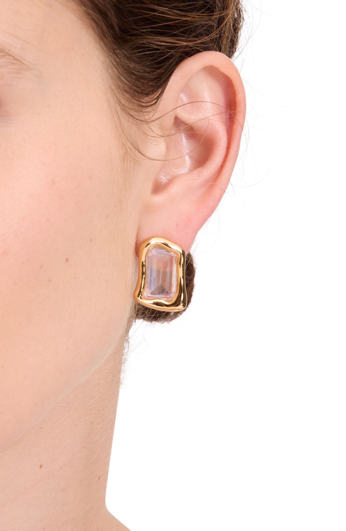 KL381-Molten Glass Statement Studs-Clear/Gold