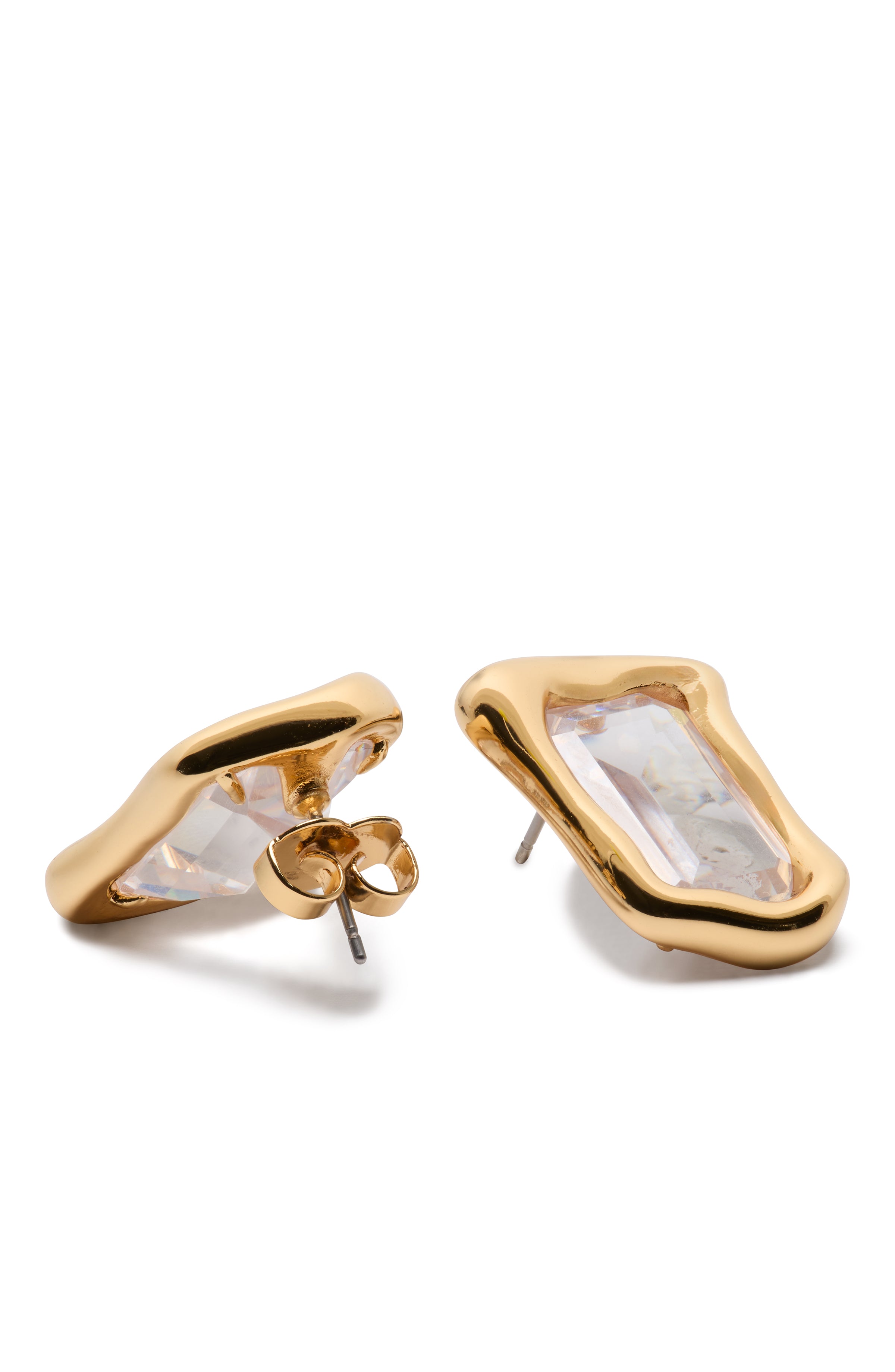 KL381-Molten Glass Statement Studs-Clear/Gold