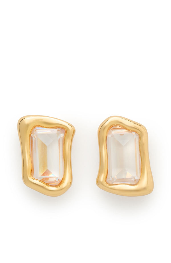 KL381-Molten Glass Statement Studs-Clear/Gold