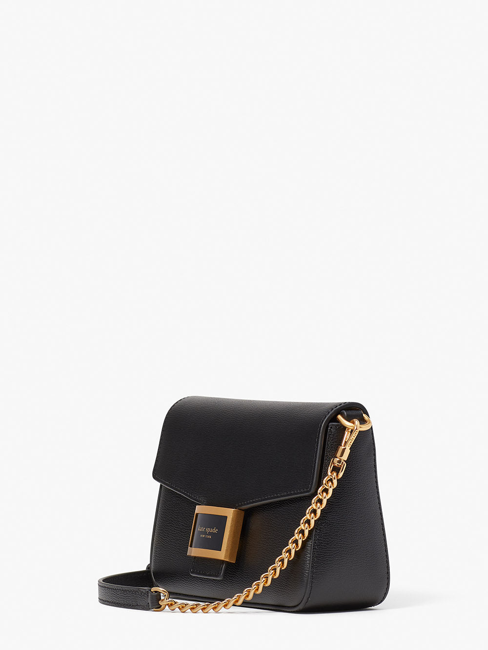 KA026-katy textured leather flap chain crossbody-Black