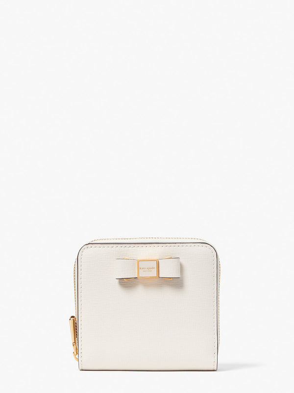 KA387-Morgan Bow Embellished Small Compact Wallet-Parchment.